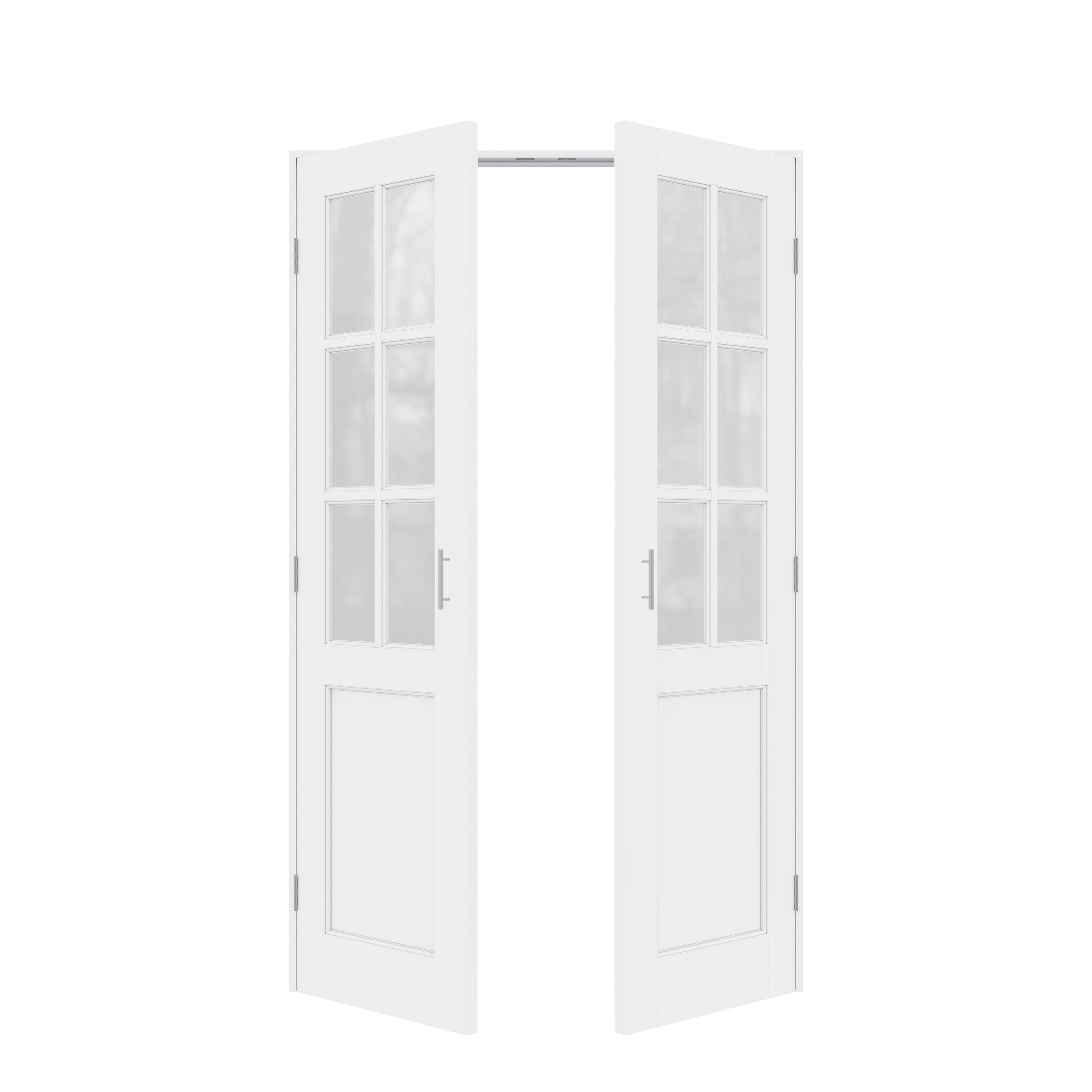 [Silver Ball Catch Double Doors without Jamb] 6-Lite Frosted Glass White Solid Core Glass French Door Panels Door with Sliver Ball Catch & Handles & Hinges, Jamb Not Included