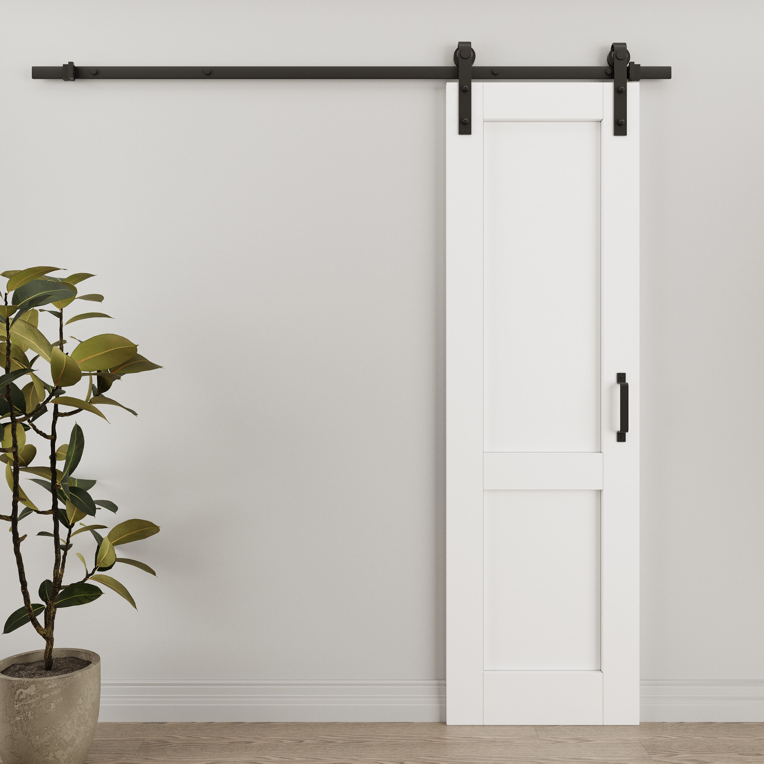 Ark Design 2-Lite Panel White Primed Paneled MDF Sliding Barn Door wit