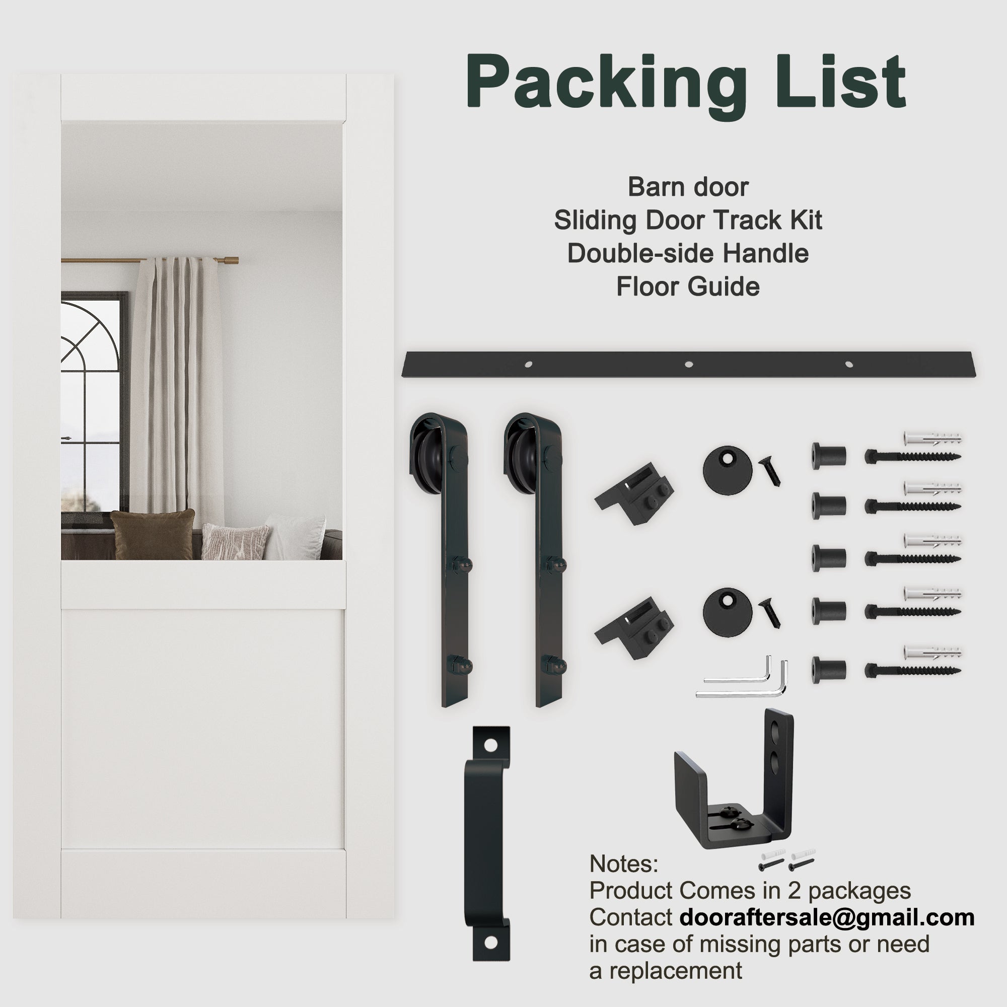 Ark Design Half Lite Tempered Clear Glass White Primed Solid Core MDF Double Sliding Barn Door with Hardware Kit