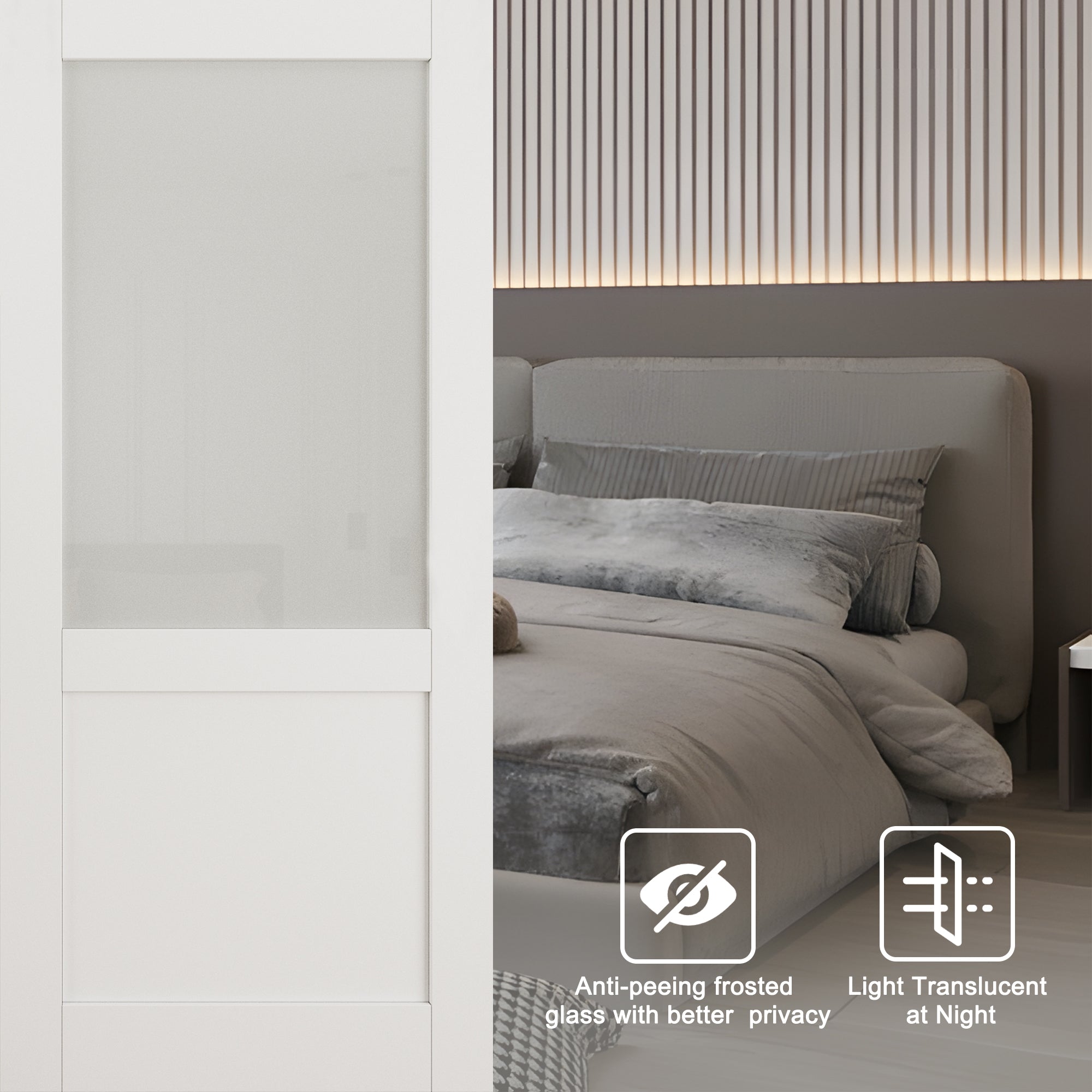 Ark Design Hidden Track Style 1/2-Lite Tempered Frosted Glass White Primed Solid Core MDF Sliding Barn Door with Hardware Kit