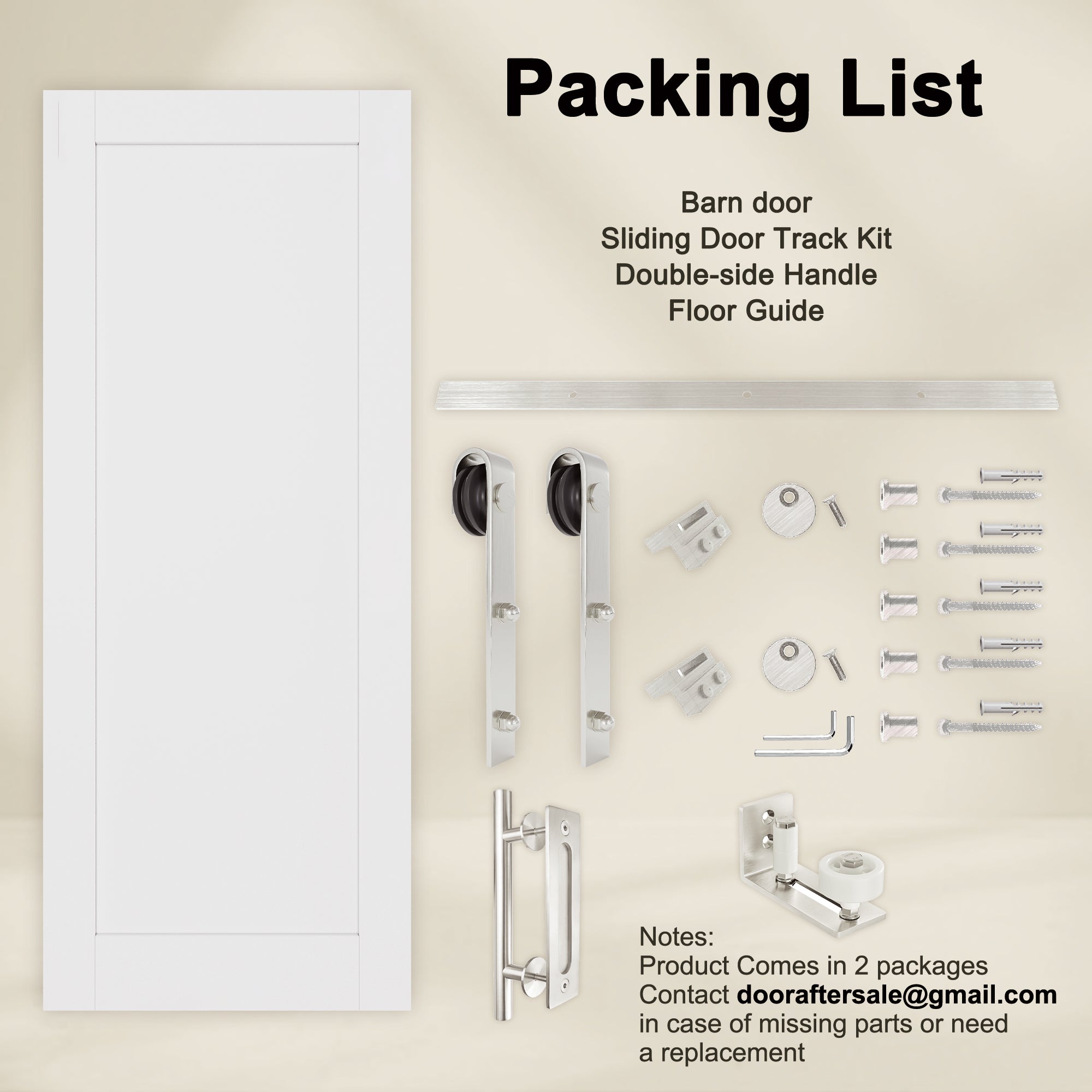 Ark Design 1 Panel White Primed Paneled MDF Sliding Barn Door with Brushed Nickle Hardware Kit