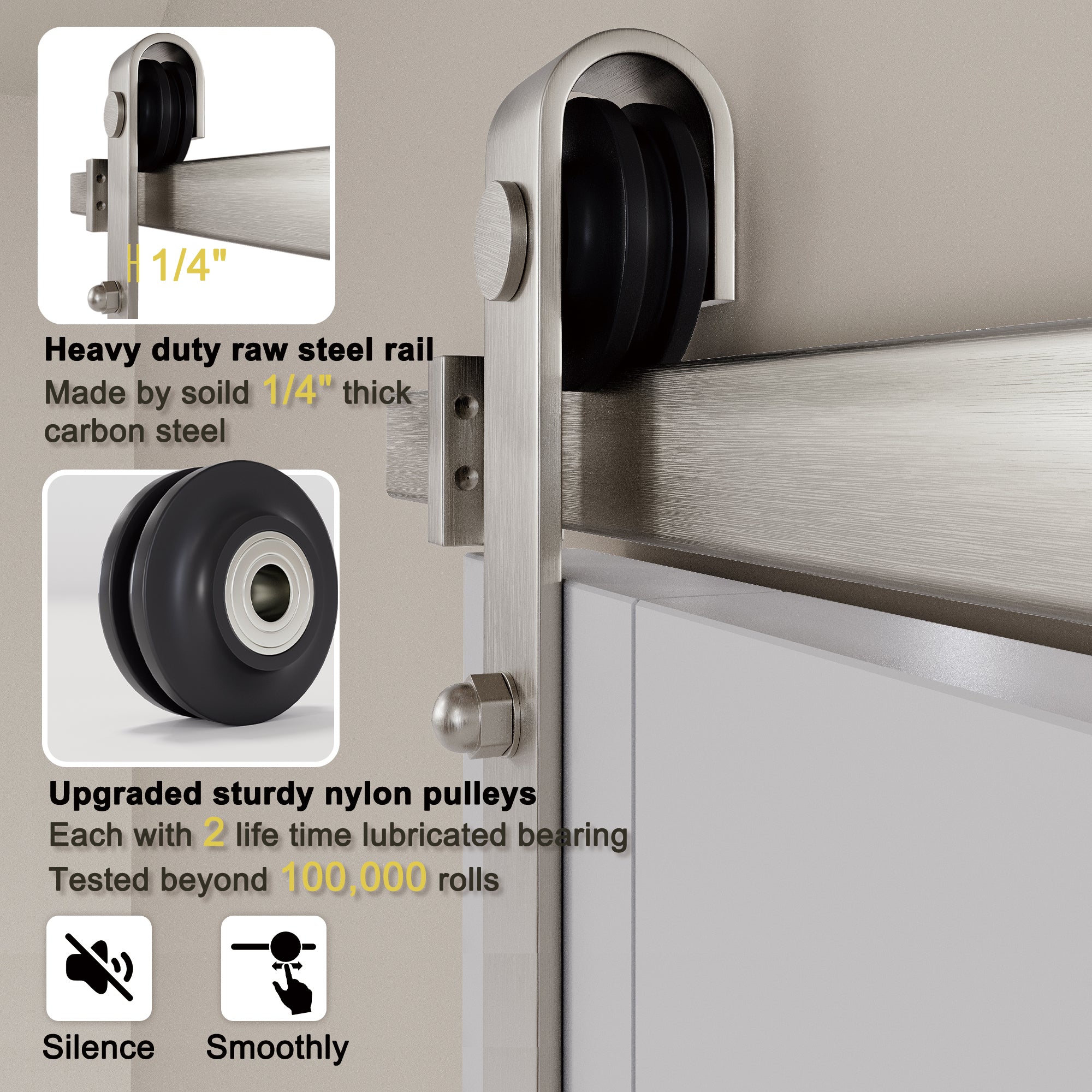 Ark Design 1 Panel White Primed Paneled MDF Sliding Barn Door with Brushed Nickle Hardware Kit