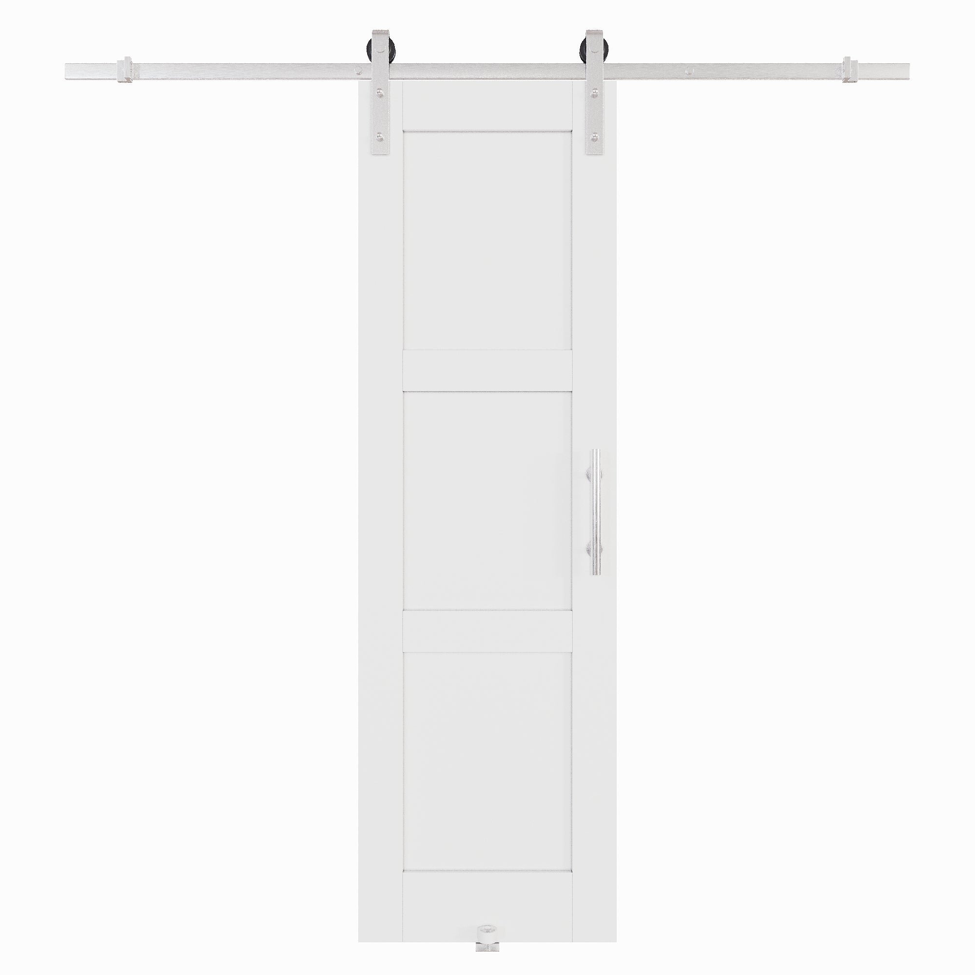 Ark Design 3-Lite Panel White Primed Paneled MDF Sliding Barn Door with brushed nickle barn door hardware Kit