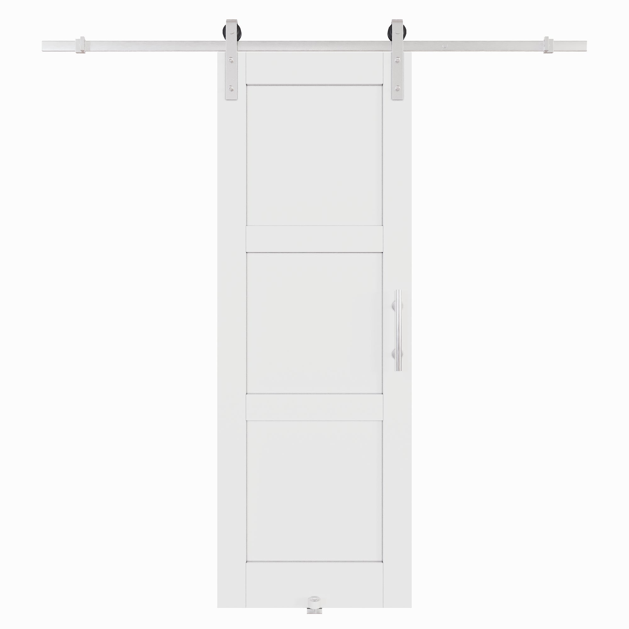 Ark Design 3-Lite Panel White Primed Paneled MDF Sliding Barn Door with brushed nickle barn door hardware Kit