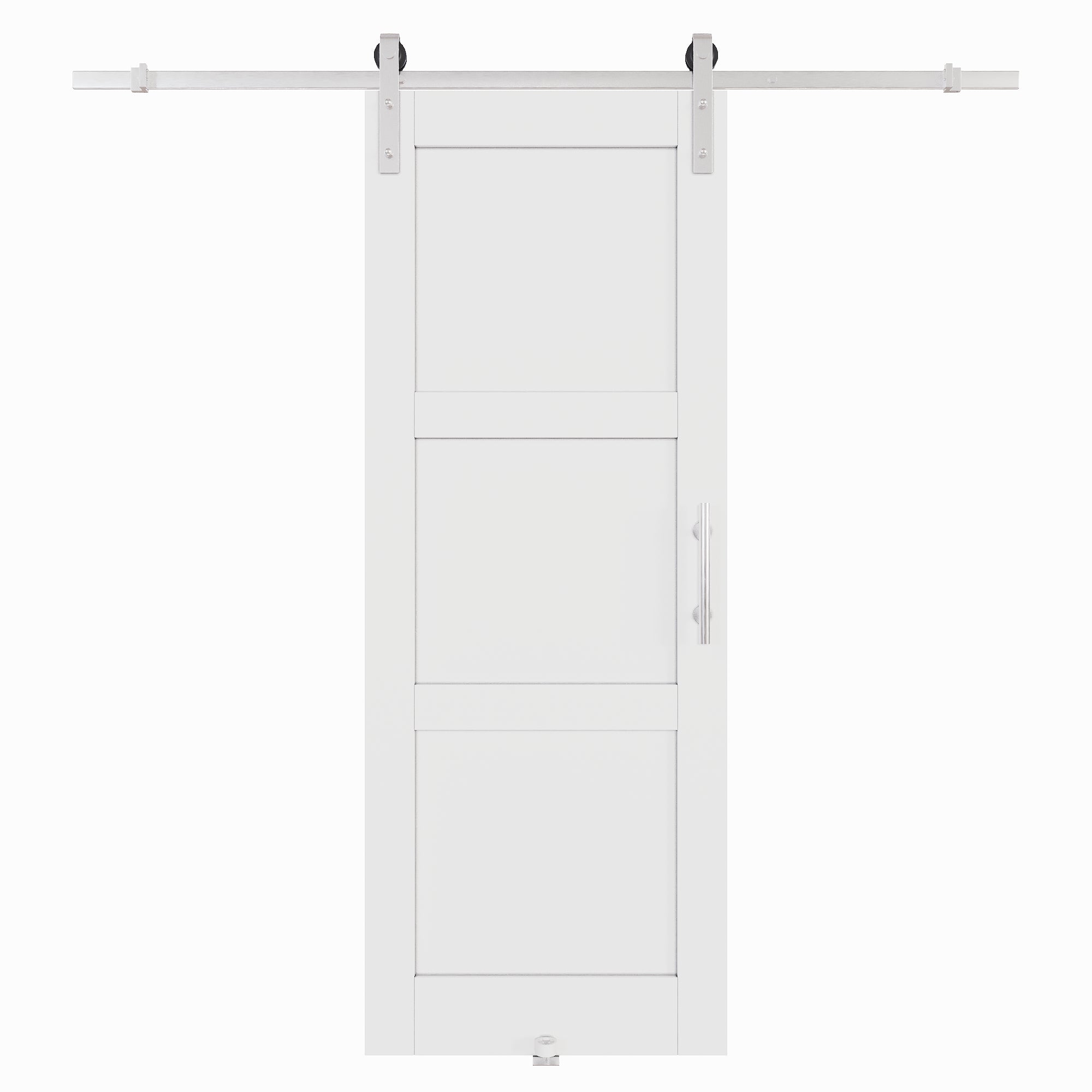 Ark Design 3-Lite Panel White Primed Paneled MDF Sliding Barn Door with brushed nickle barn door hardware Kit