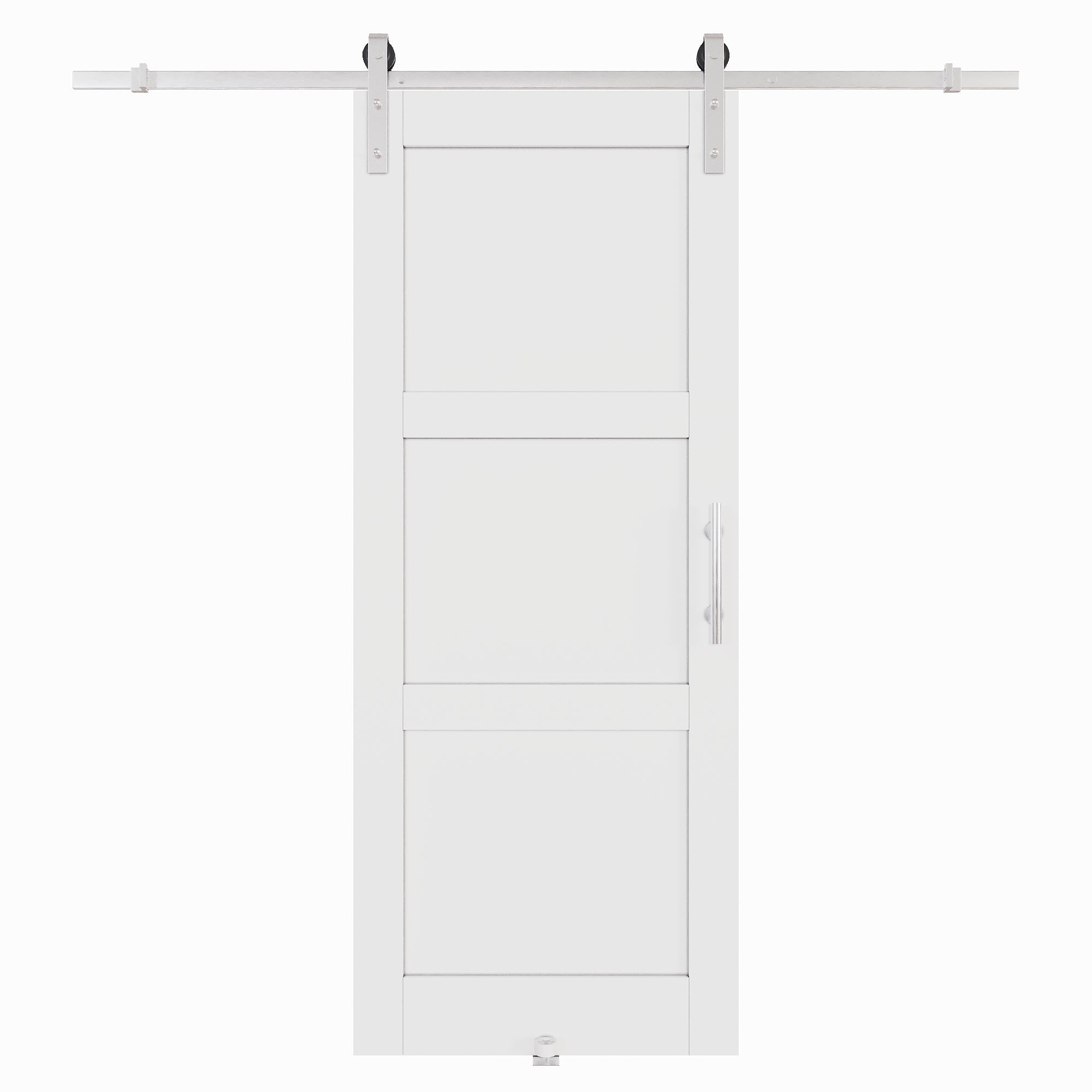 Ark Design 3-Lite Panel White Primed Paneled MDF Sliding Barn Door with brushed nickle barn door hardware Kit