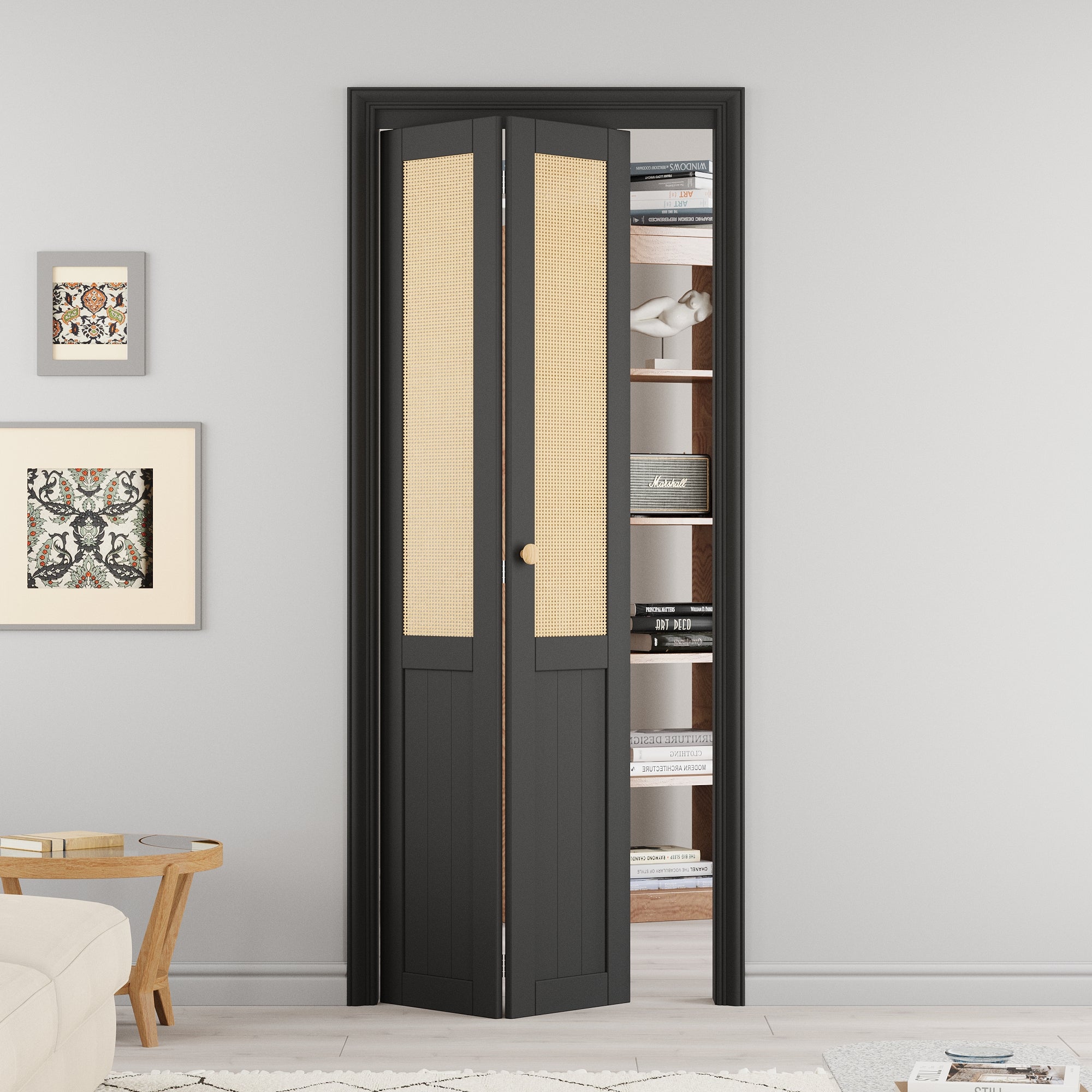 Half Paneled Solid Core Black Finished MDF Wood and Imitated