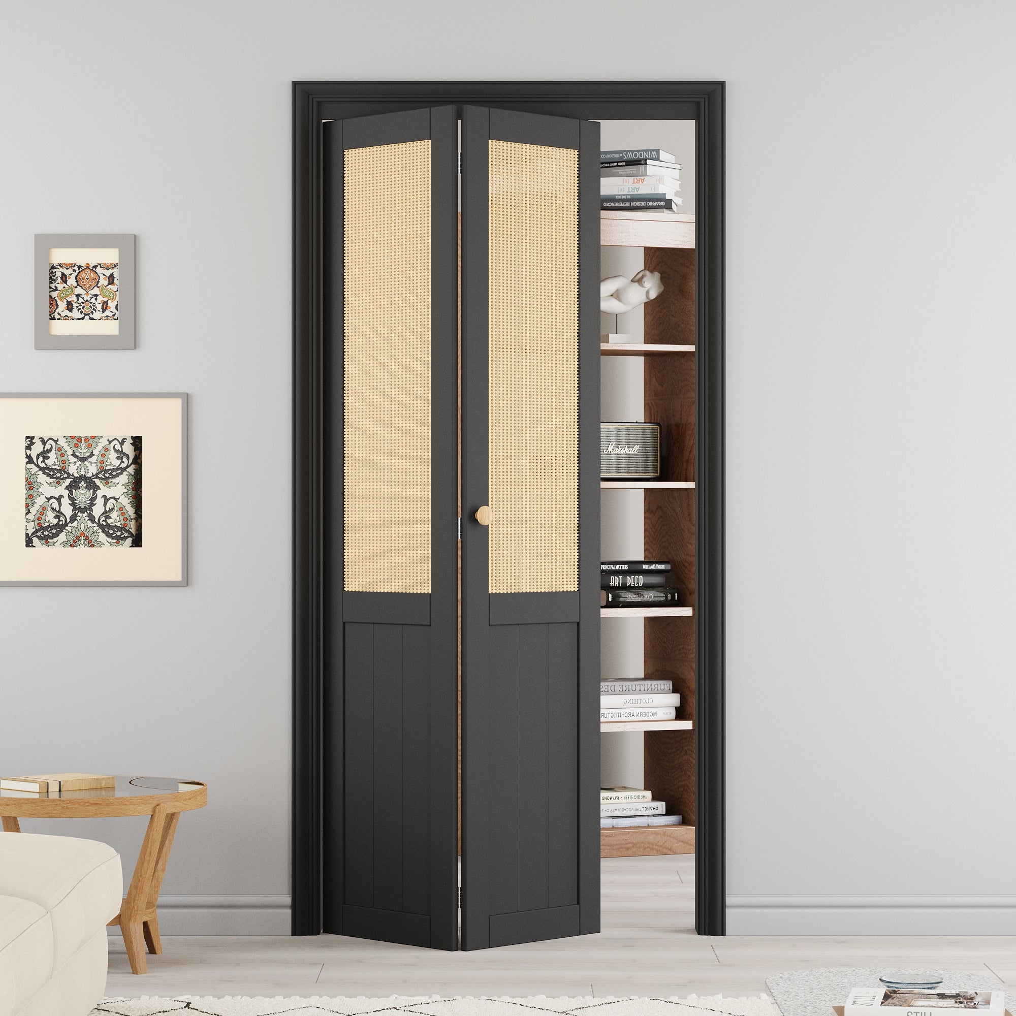 Half Paneled Solid Core Black Finished MDF Wood and Imitated