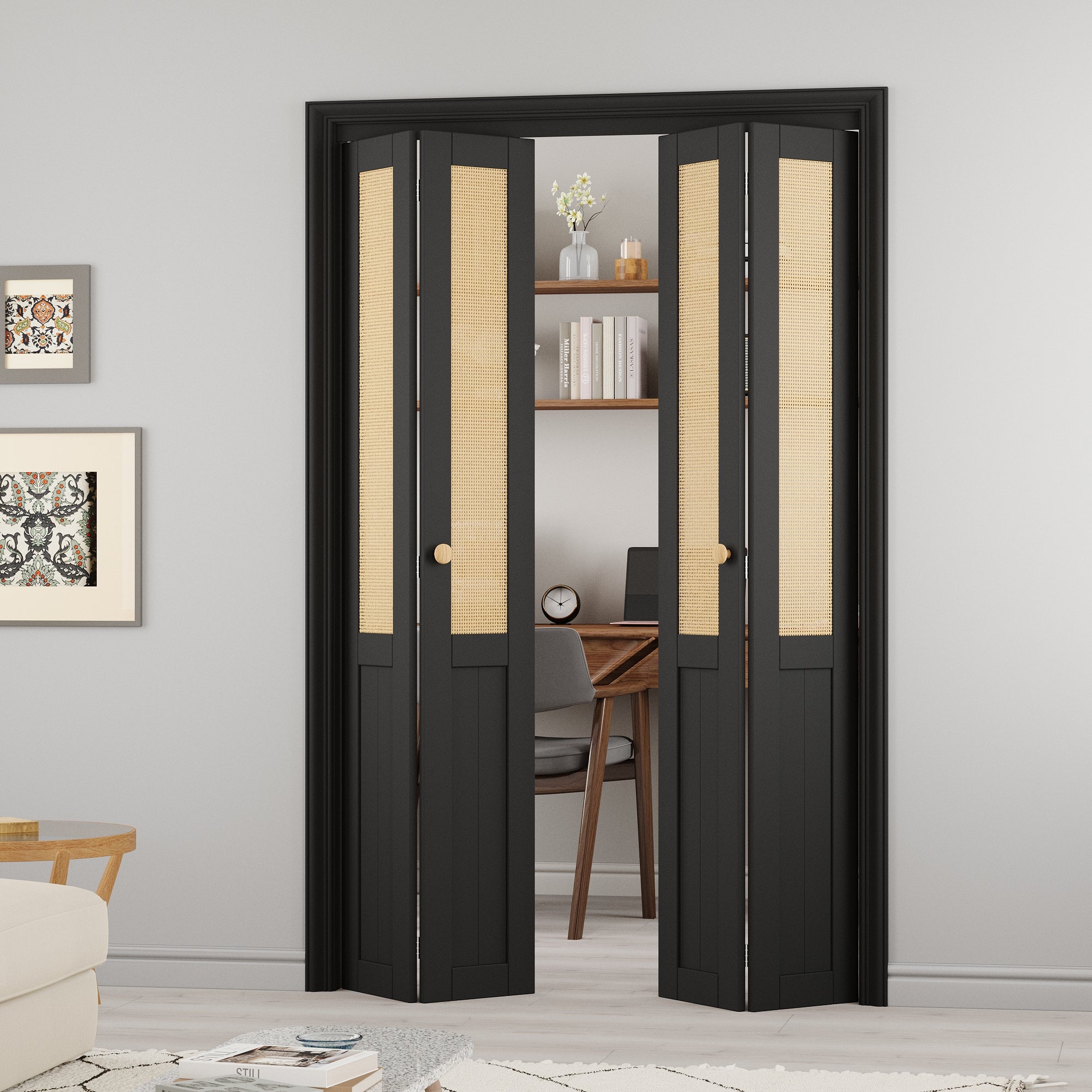 Half Paneled Solid Core Black Finished MDF Wood and Imitated