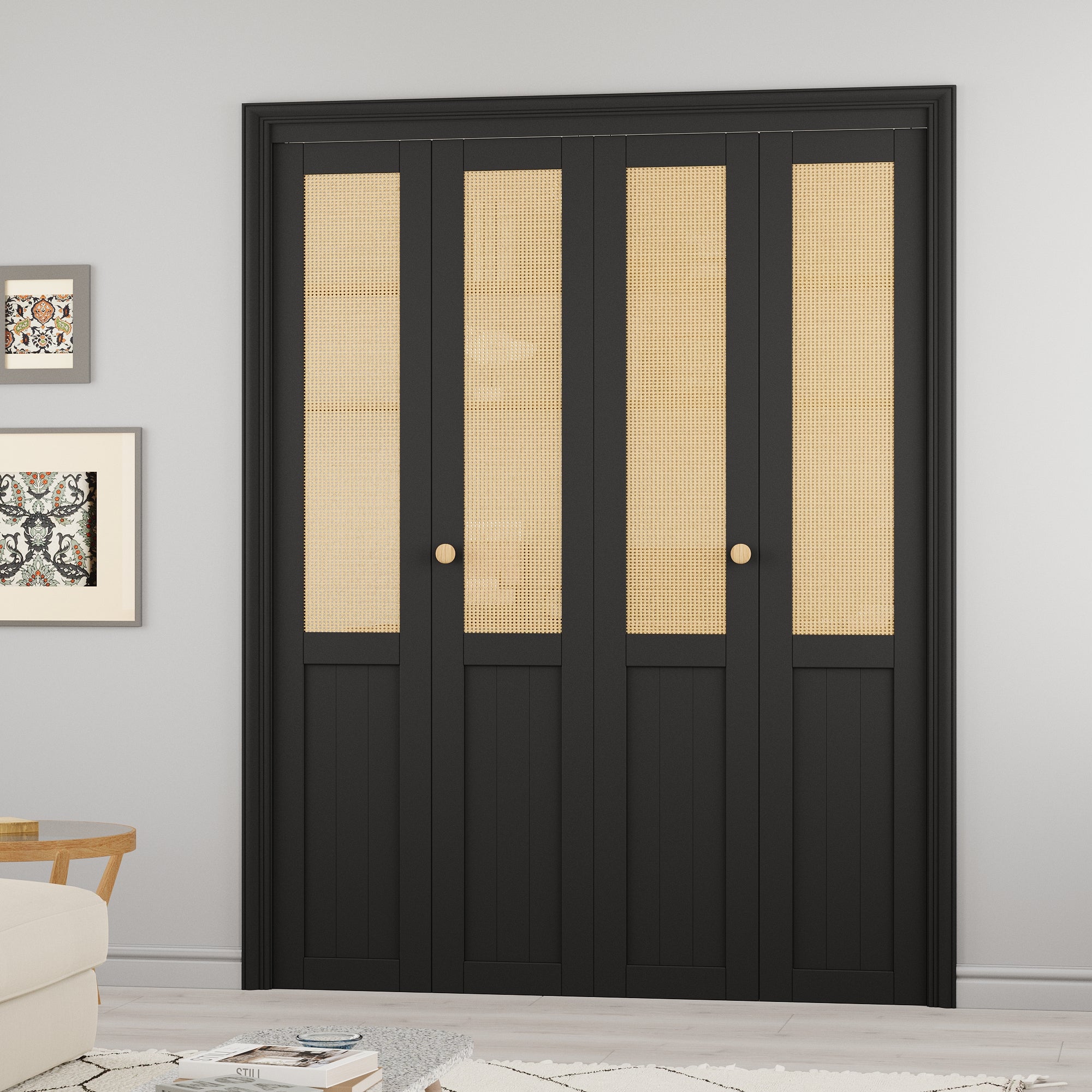 Half Paneled Solid Core Black Finished MDF Wood and Imitated