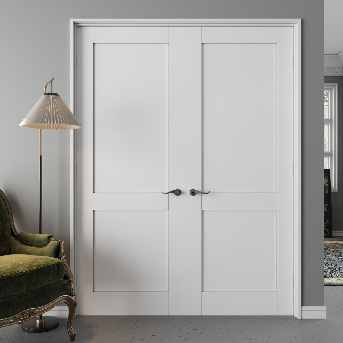 2-Lite Panel French Door with Hardware Kit, Solid Core MDF Wood, White ...