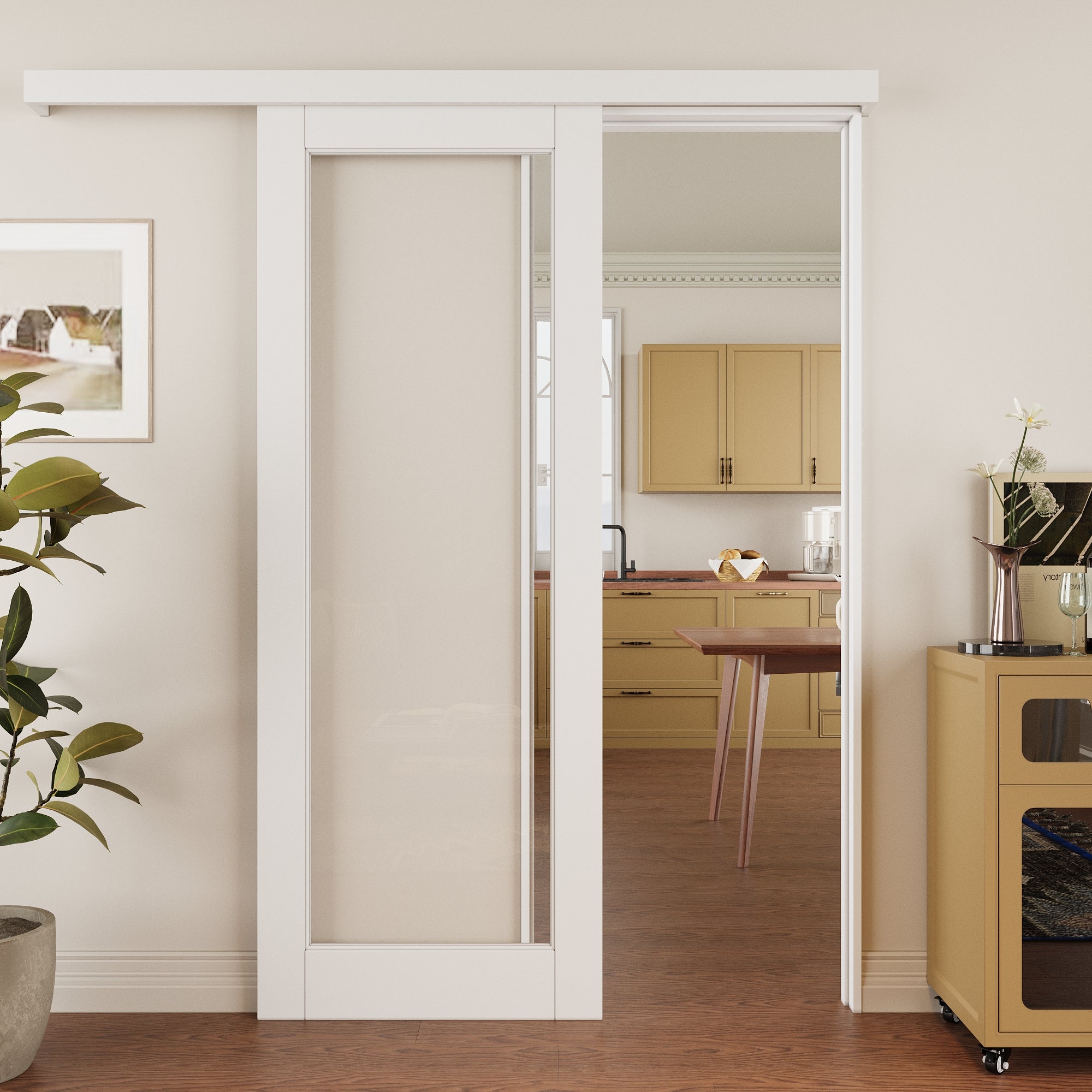 Ark Design Hidden Track Style 1 Lite Tempered Clear Glass Primed MDF S