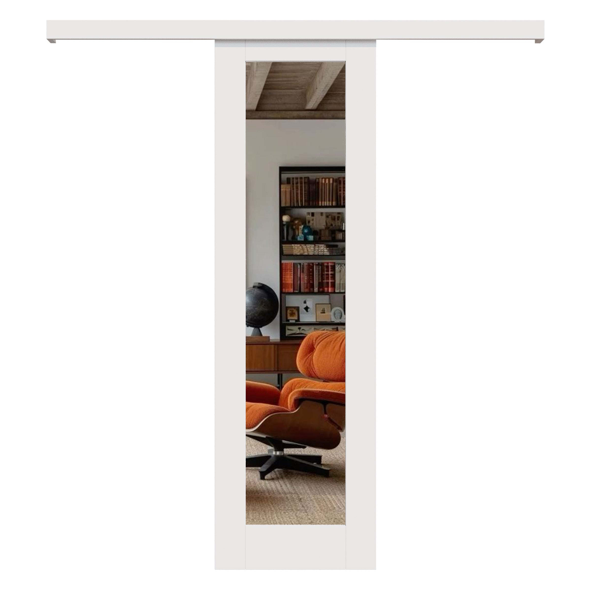 Ark Design Hidden Track Style 1-Lite Mirrored Glass White Primed Sliding Barn Door with Hardware Kit