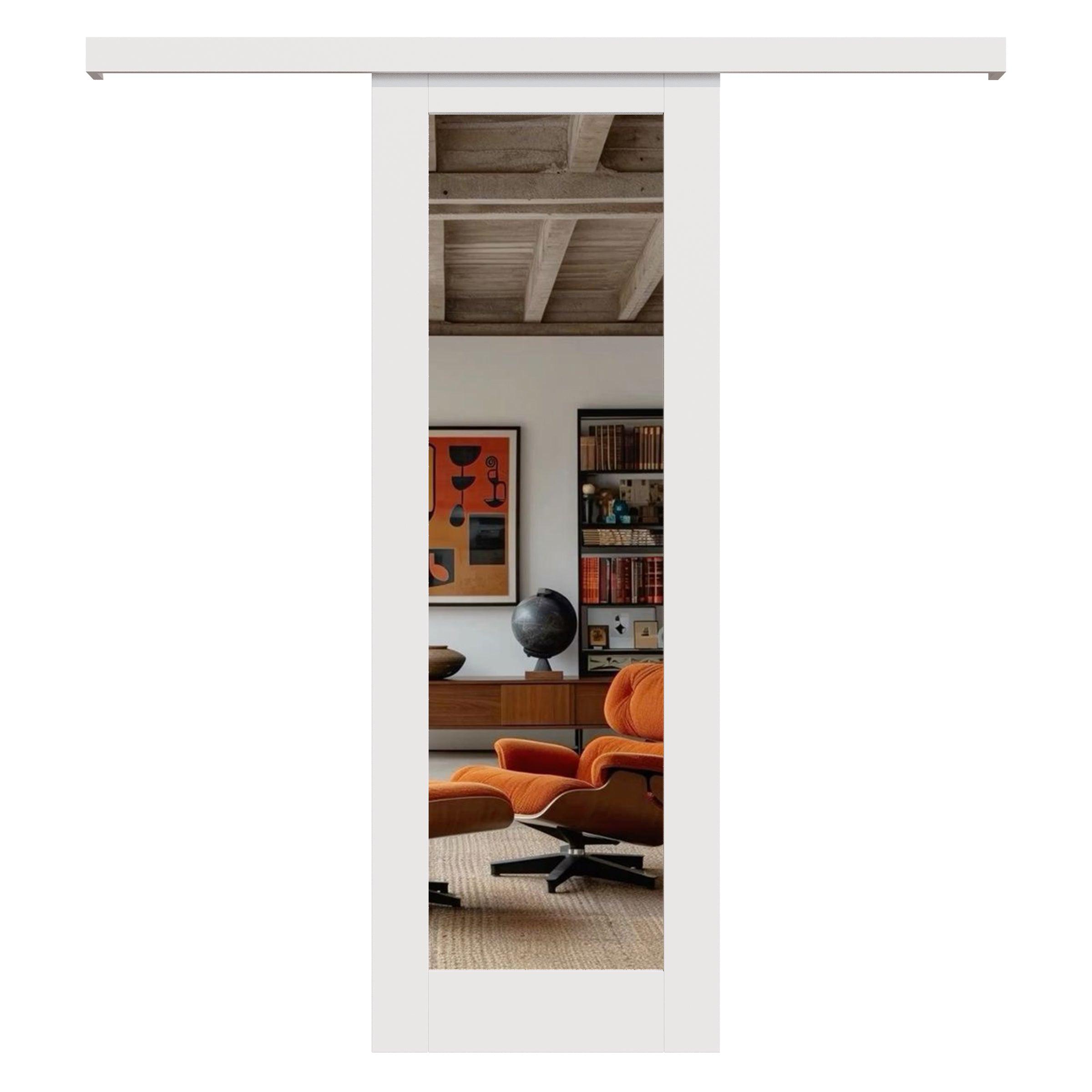 Ark Design Hidden Track Style 1-Lite Mirrored Glass White Primed Sliding Barn Door with Hardware Kit
