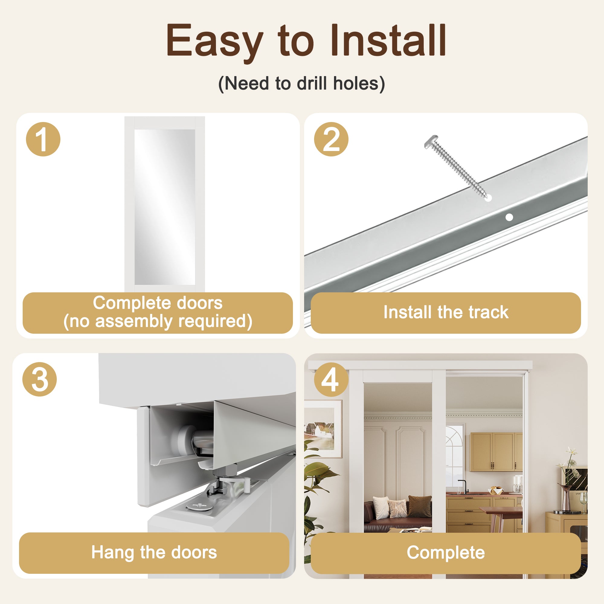 Ark Design Hidden Track Style 1-Lite Mirrored Glass White Primed Sliding Barn Door with Hardware Kit