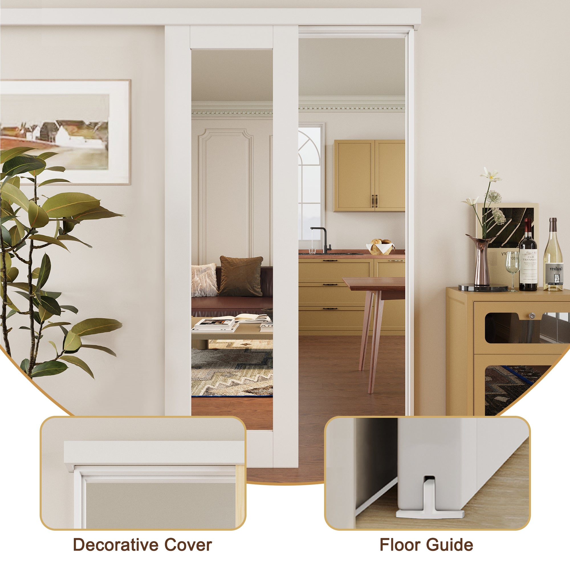 Ark Design Hidden Track Style 1-Lite Mirrored Glass White Primed Sliding Barn Door with Hardware Kit