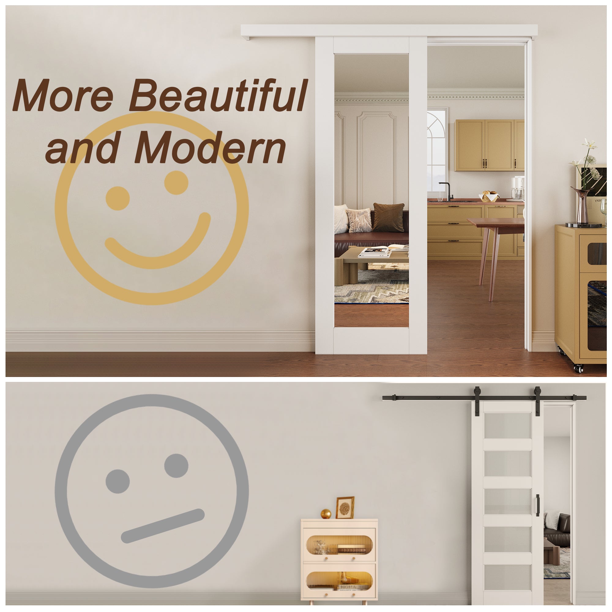 Ark Design Hidden Track Style 1-Lite Mirrored Glass White Primed Sliding Barn Door with Hardware Kit