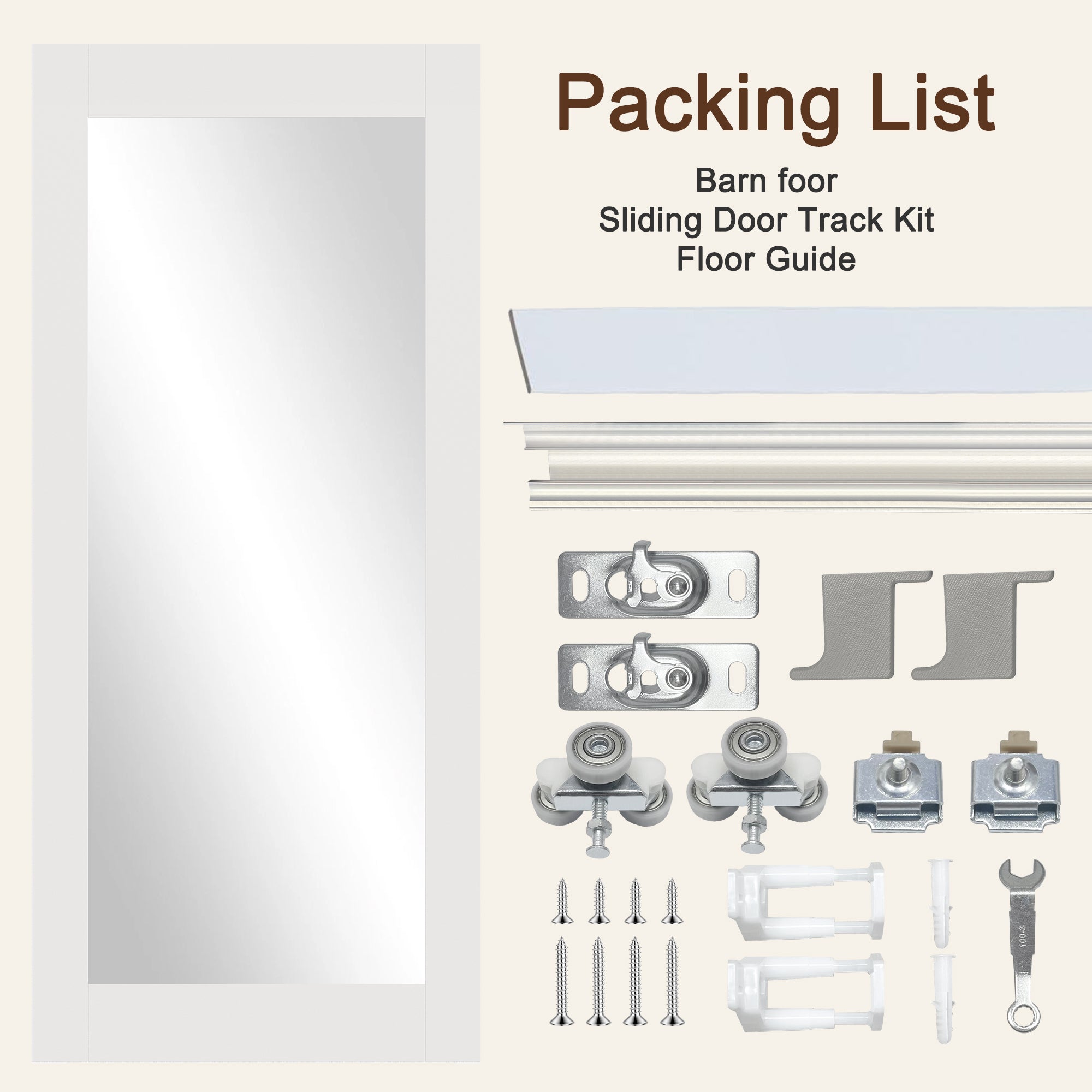 Ark Design Hidden Track Style 1-Lite Mirrored Glass White Primed Sliding Barn Door with Hardware Kit
