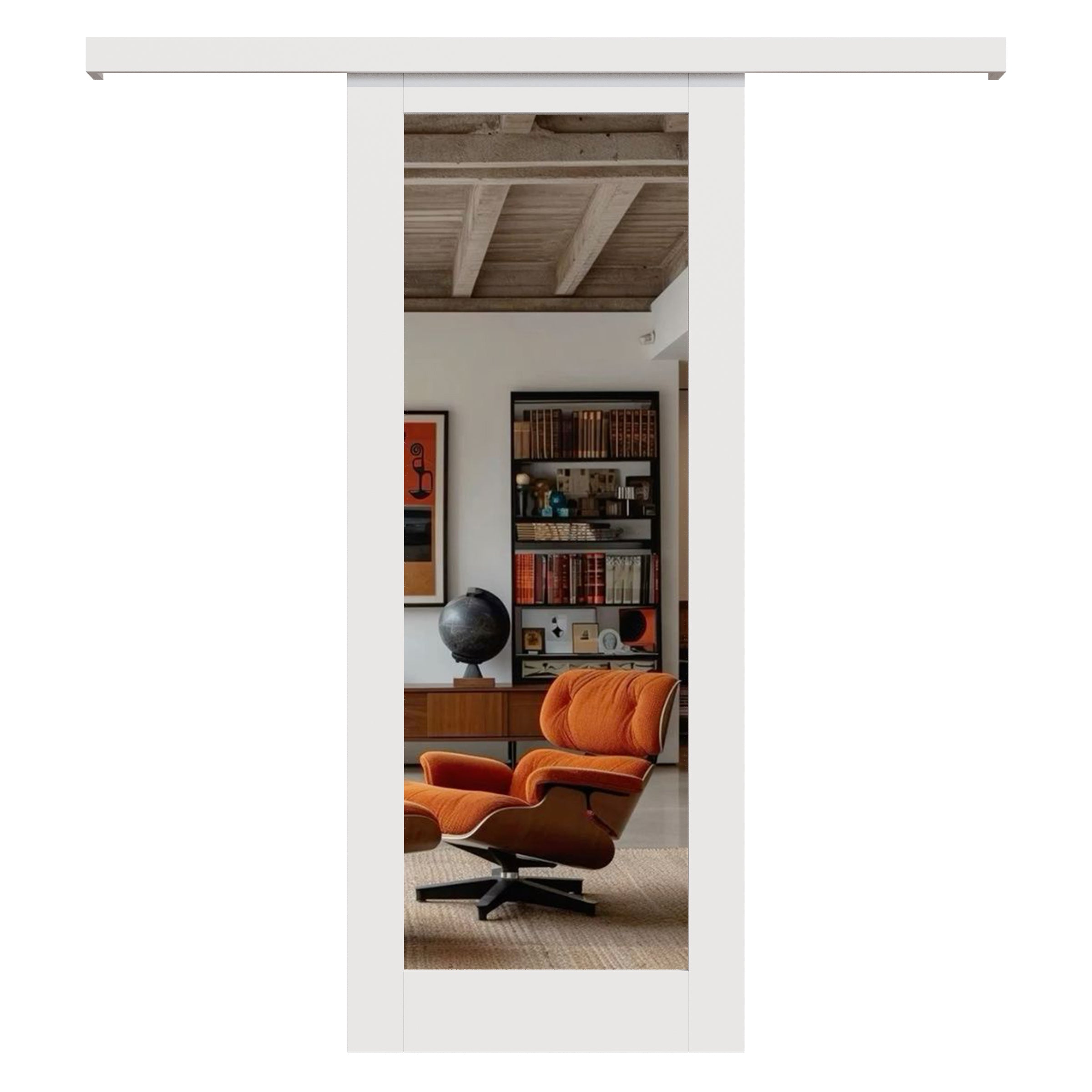 Ark Design Hidden Track Style 1-Lite Mirrored Glass White Primed Sliding Barn Door with Hardware Kit