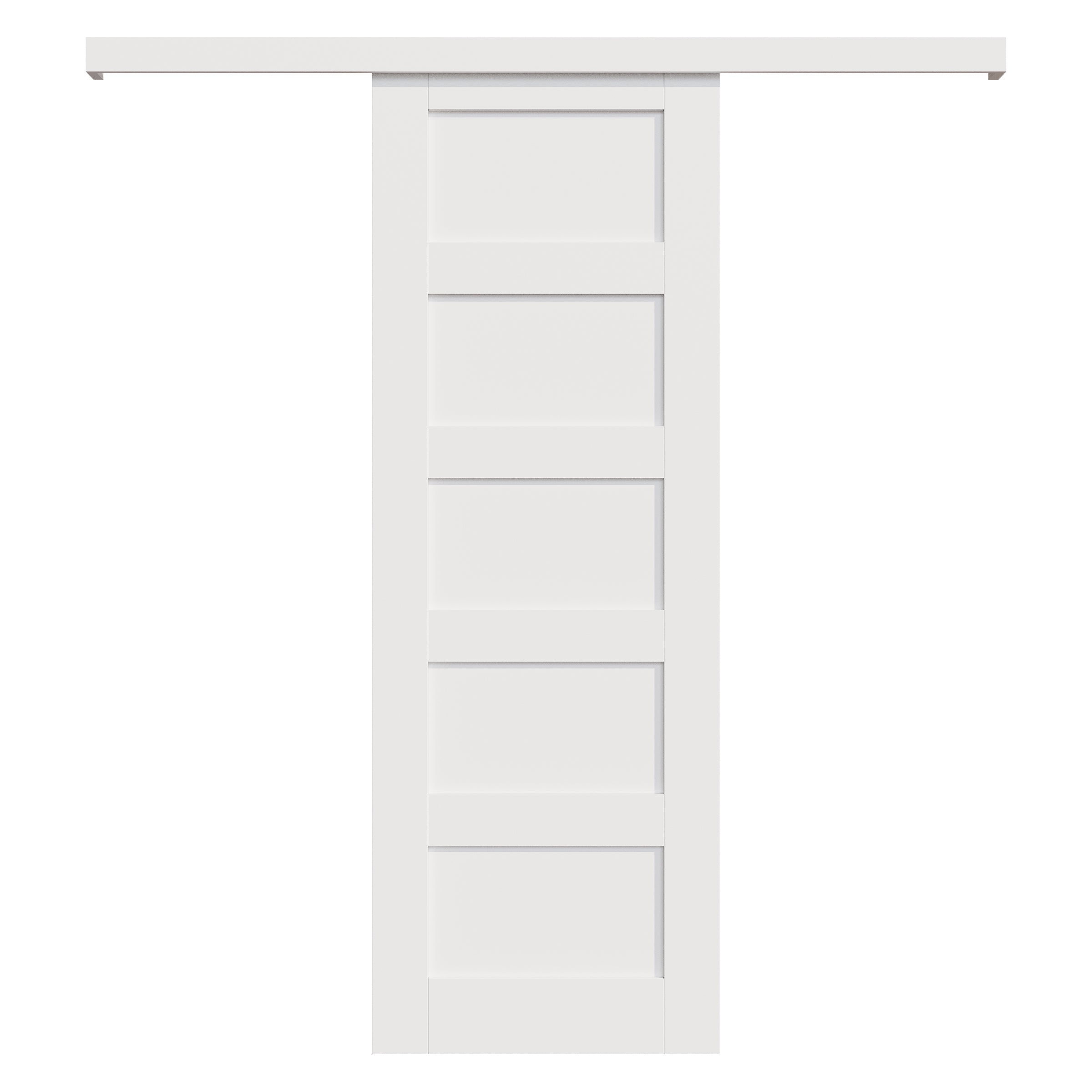 Ark Design Hidden Track Style 5-Lite Panel White Primed Paneled MDF Sliding Barn Door with Hardware Kit