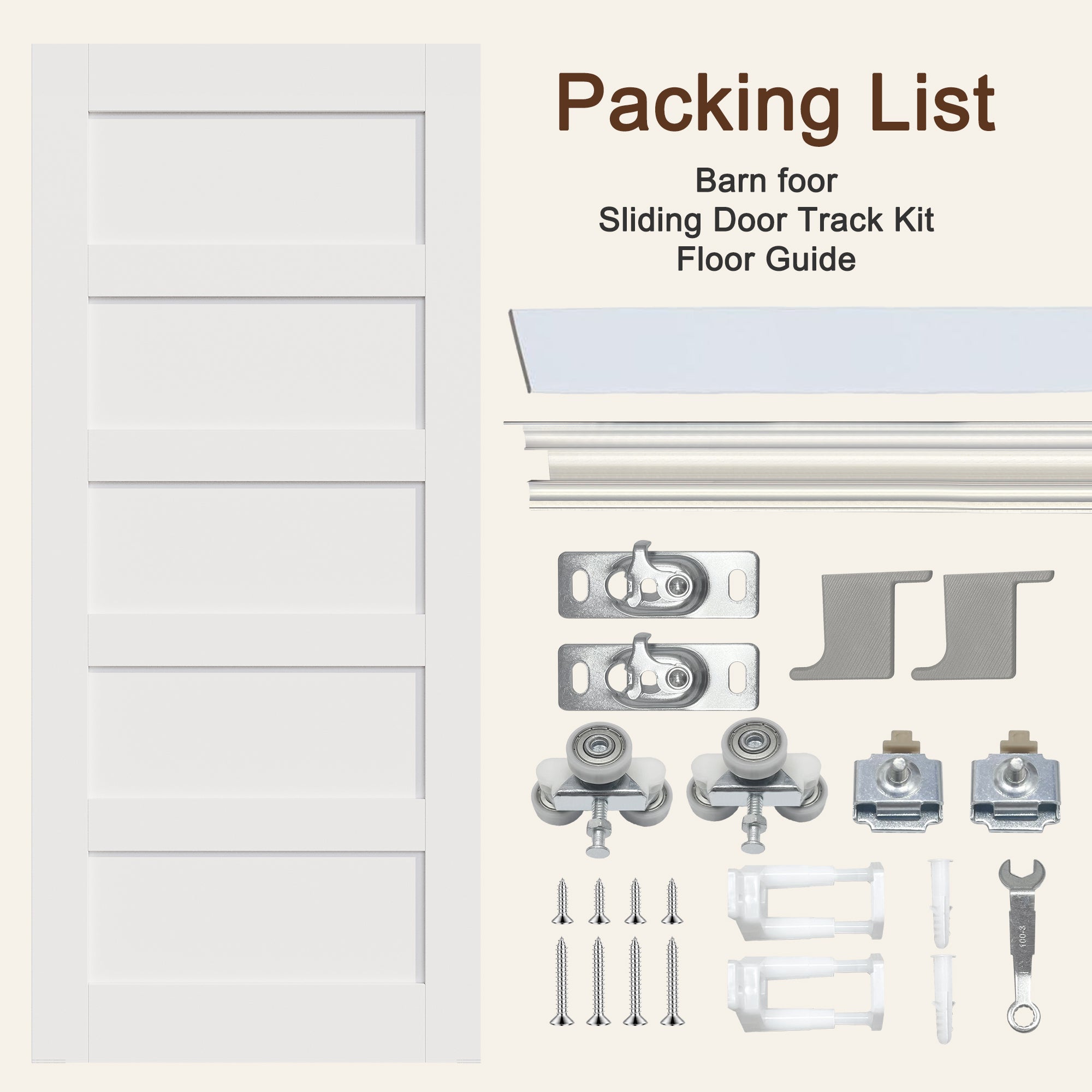 Ark Design Hidden Track Style 5-Lite Panel White Primed Paneled MDF Sliding Barn Door with Hardware Kit