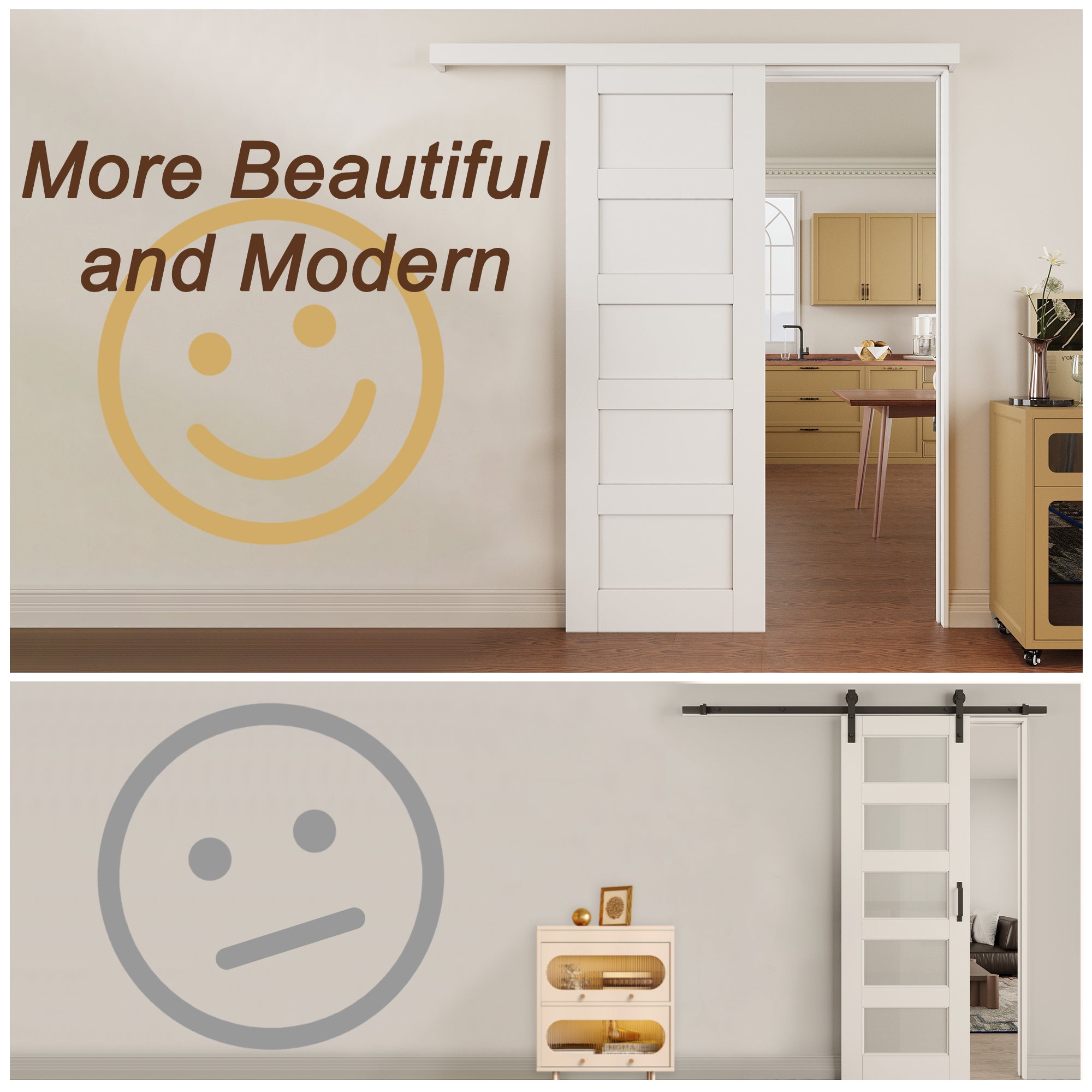 Ark Design Hidden Track Style 5-Lite Panel White Primed Paneled MDF Sliding Barn Door with Hardware Kit