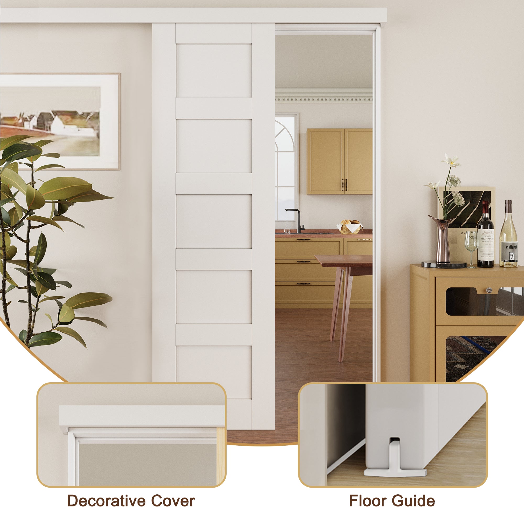 Ark Design Hidden Track Style 5-Lite Panel White Primed Paneled MDF Sliding Barn Door with Hardware Kit