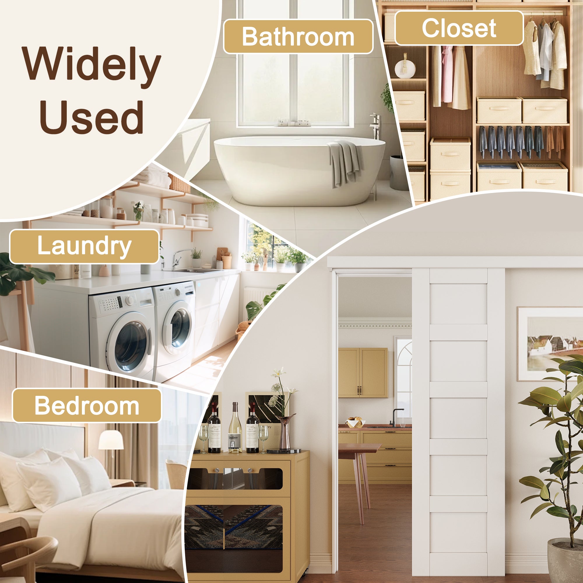 Ark Design Hidden Track Style 5-Lite Panel White Primed Paneled MDF Sliding Barn Door with Hardware Kit
