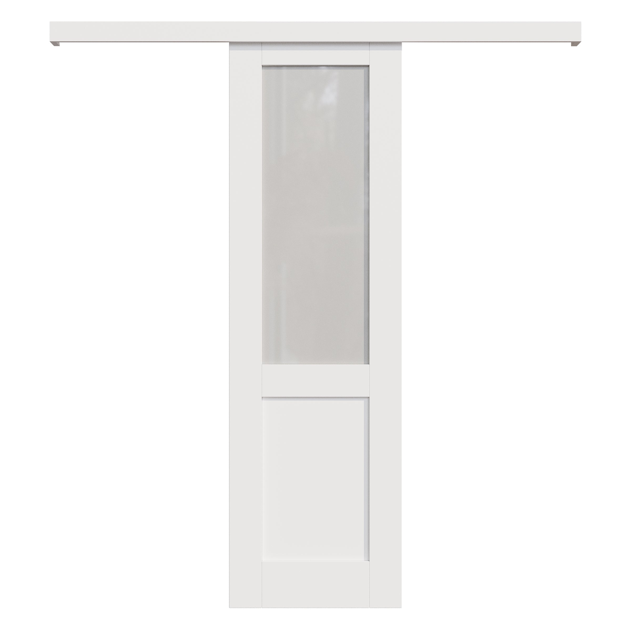 Ark Design Hidden Track Style 1/2-Lite Tempered Frosted Glass White Primed Solid Core MDF Sliding Barn Door with Hardware Kit