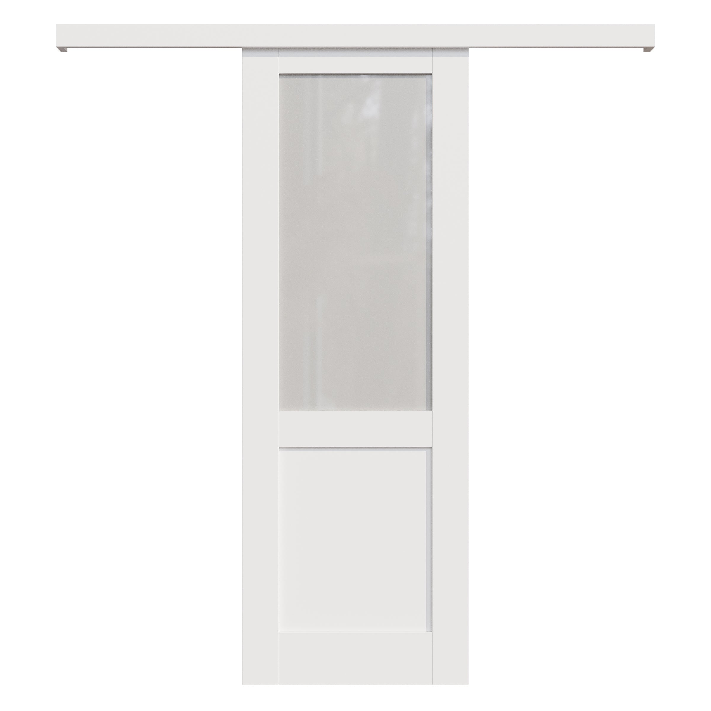 Ark Design Hidden Track Style 1/2-Lite Tempered Frosted Glass White Primed Solid Core MDF Sliding Barn Door with Hardware Kit