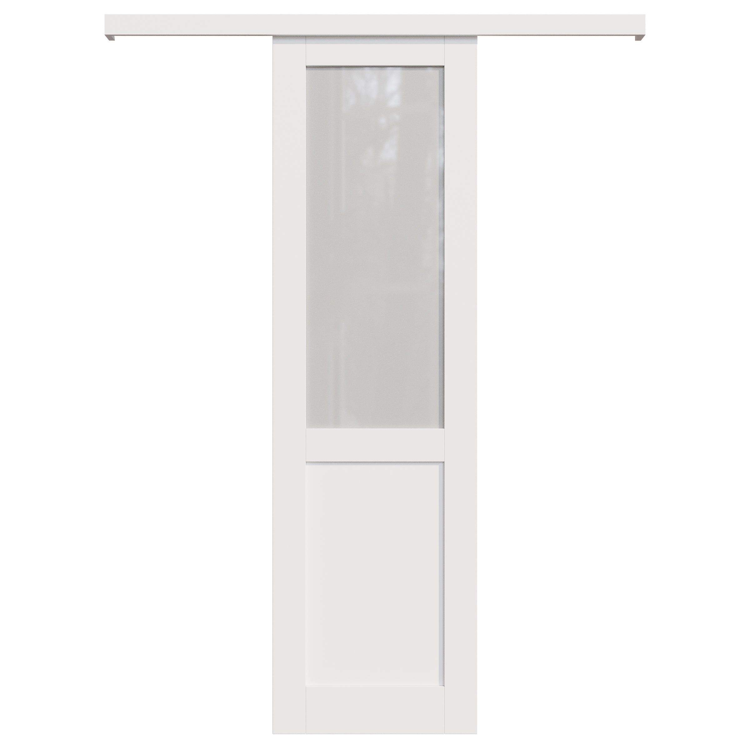 Ark Design Hidden Track Style 1/2-Lite Tempered Frosted Glass White Primed Solid Core MDF Sliding Barn Door with Hardware Kit