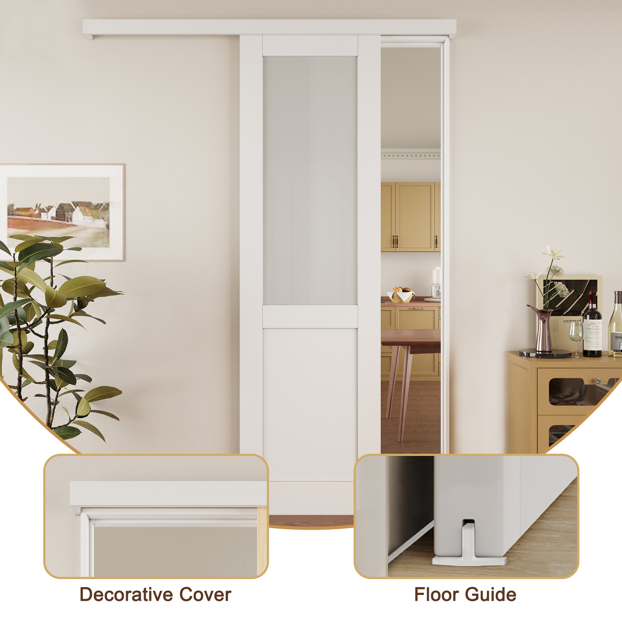 Ark Design Hidden Track Style 1/2-Lite Tempered Frosted Glass White Primed Solid Core MDF Sliding Barn Door with Hardware Kit