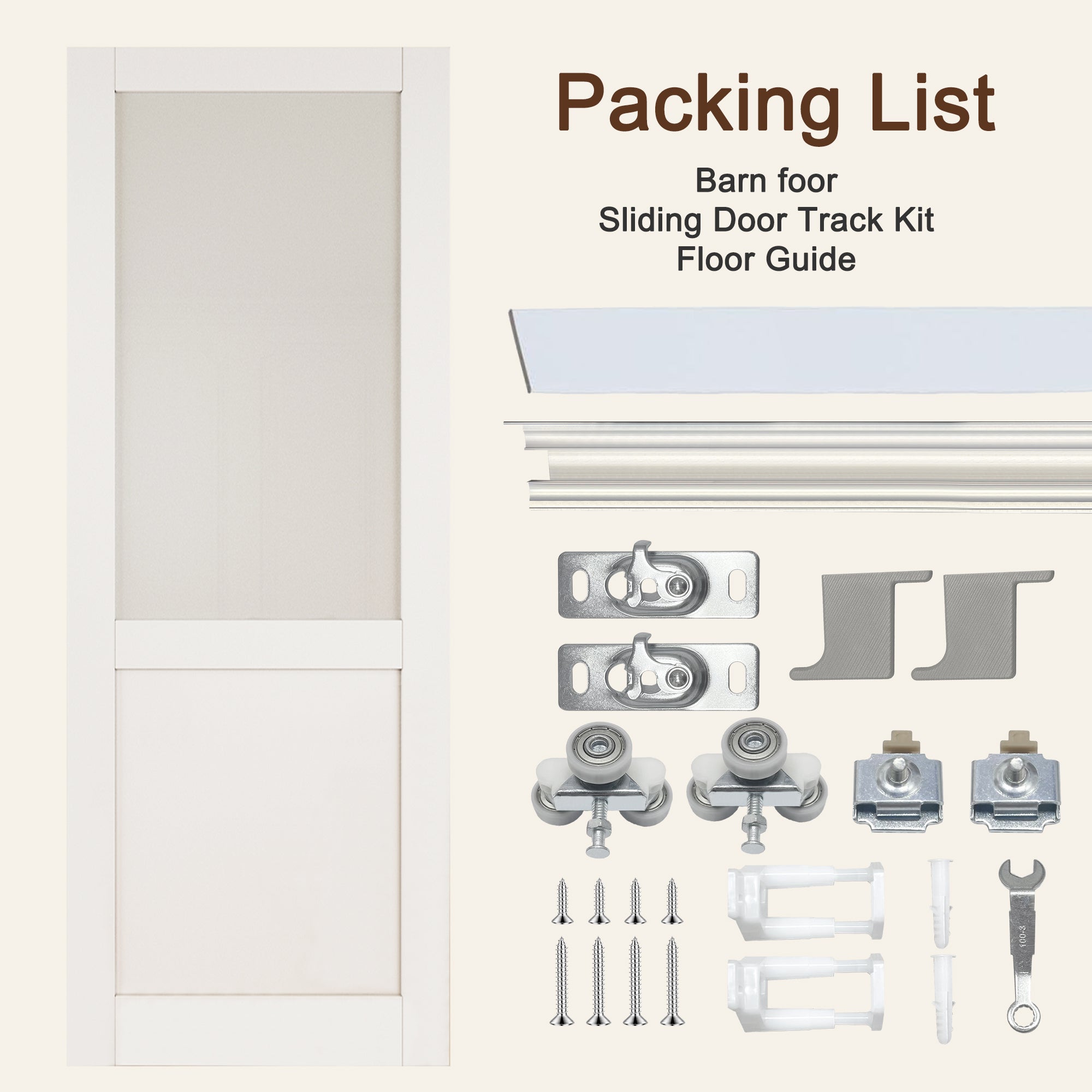 Ark Design Hidden Track Style 1/2-Lite Tempered Frosted Glass White Primed Solid Core MDF Sliding Barn Door with Hardware Kit