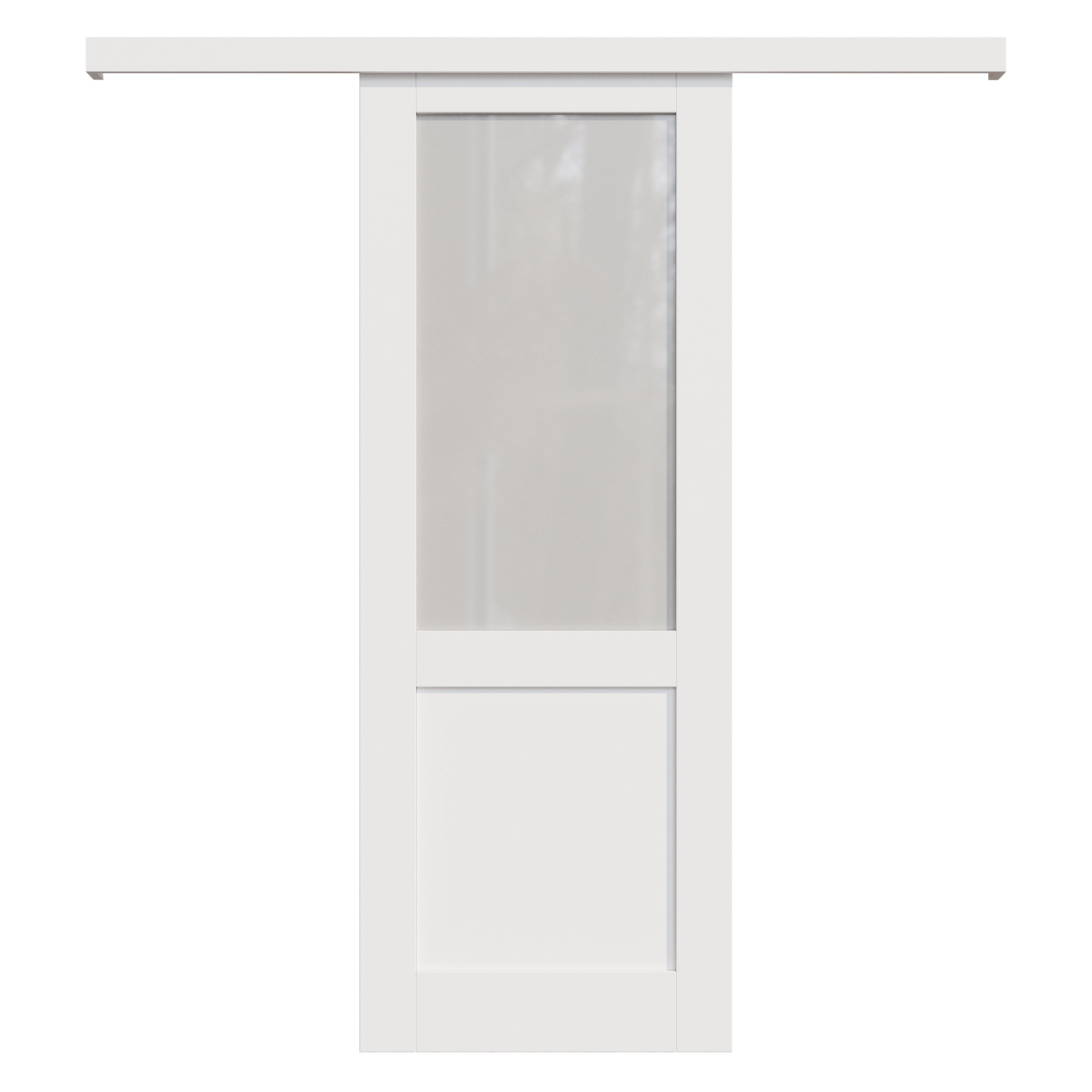 Ark Design Hidden Track Style 1/2-Lite Tempered Frosted Glass White Primed Solid Core MDF Sliding Barn Door with Hardware Kit