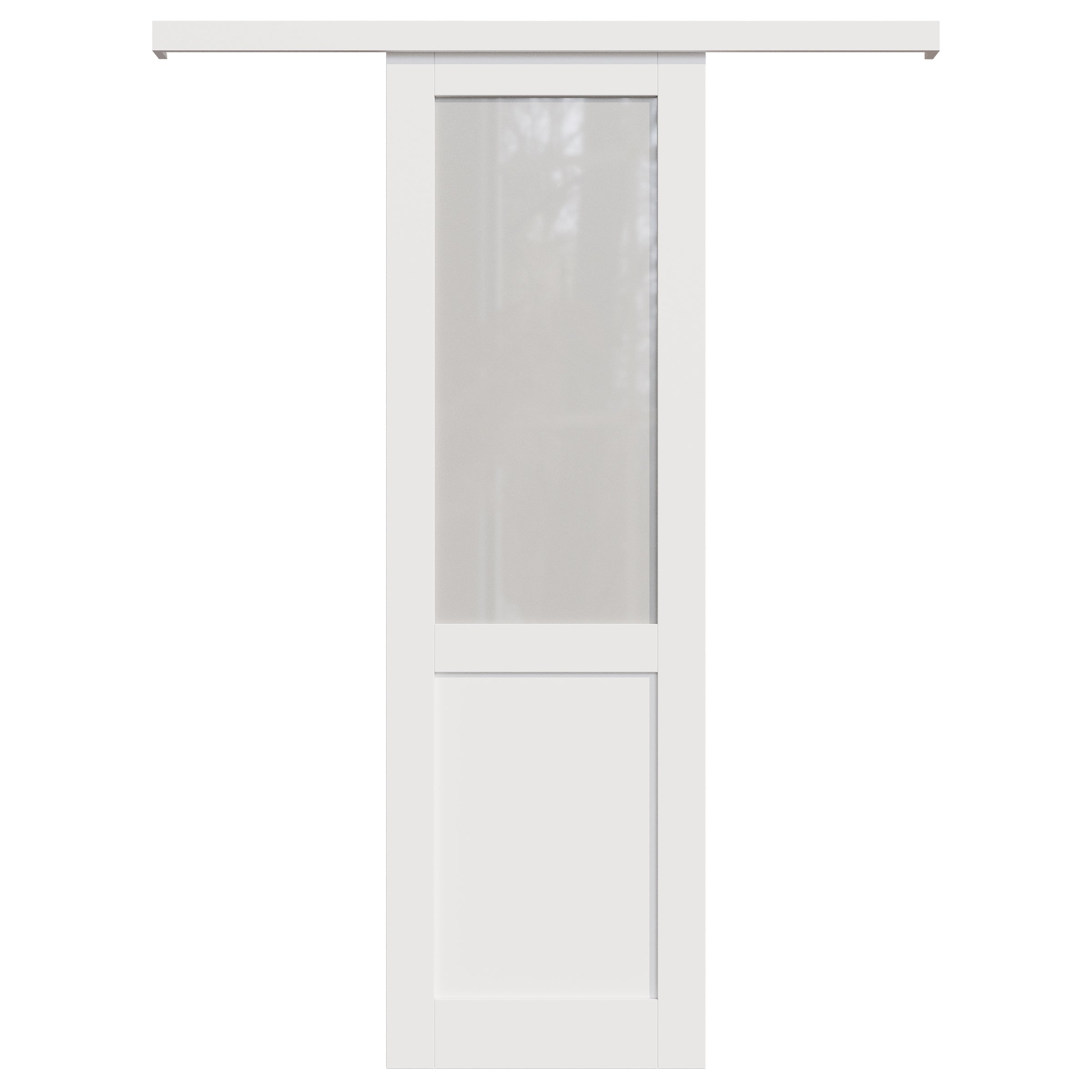 Ark Design Hidden Track Style 1/2-Lite Tempered Frosted Glass White Primed Solid Core MDF Sliding Barn Door with Hardware Kit