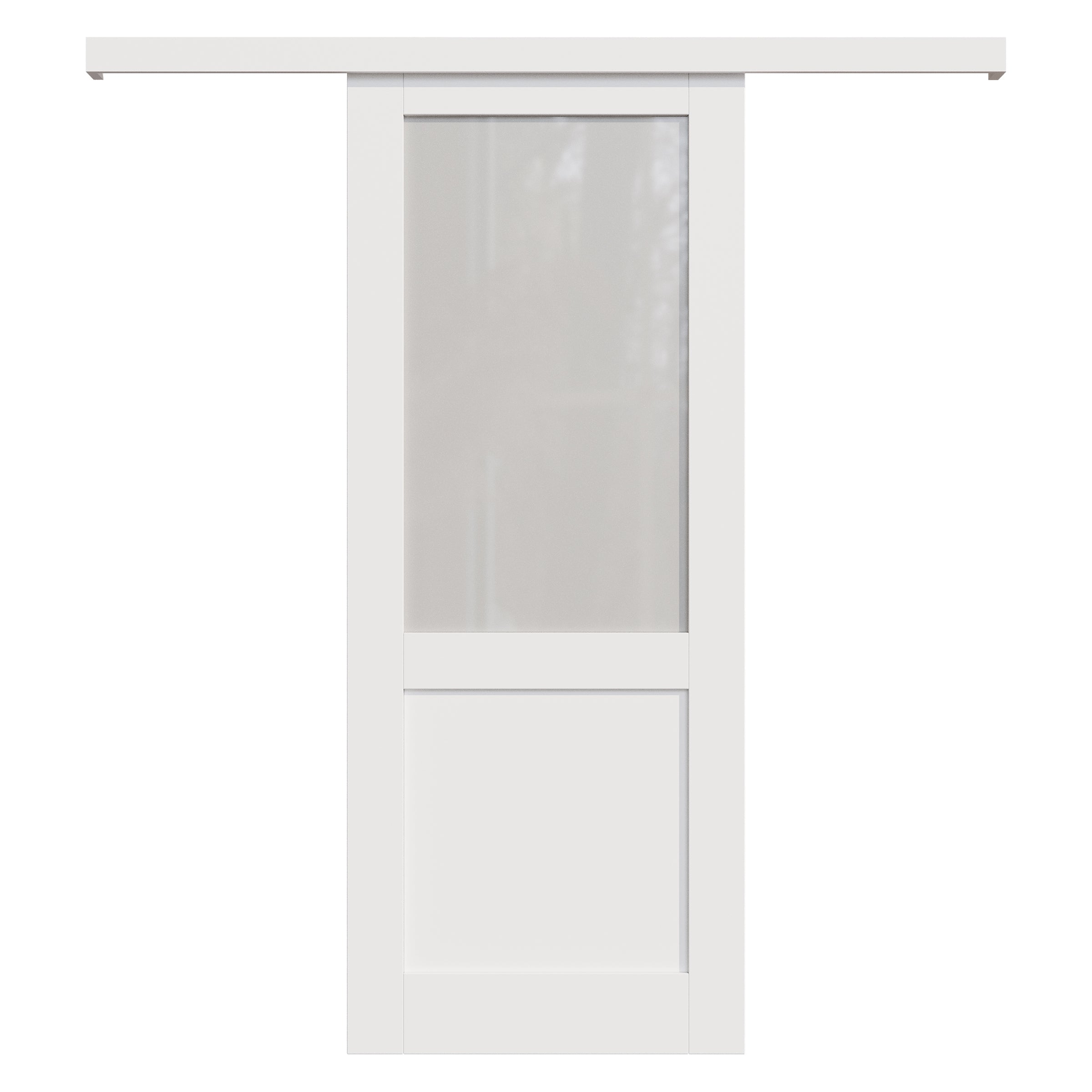 Ark Design Hidden Track Style 1/2-Lite Tempered Frosted Glass White Primed Solid Core MDF Sliding Barn Door with Hardware Kit