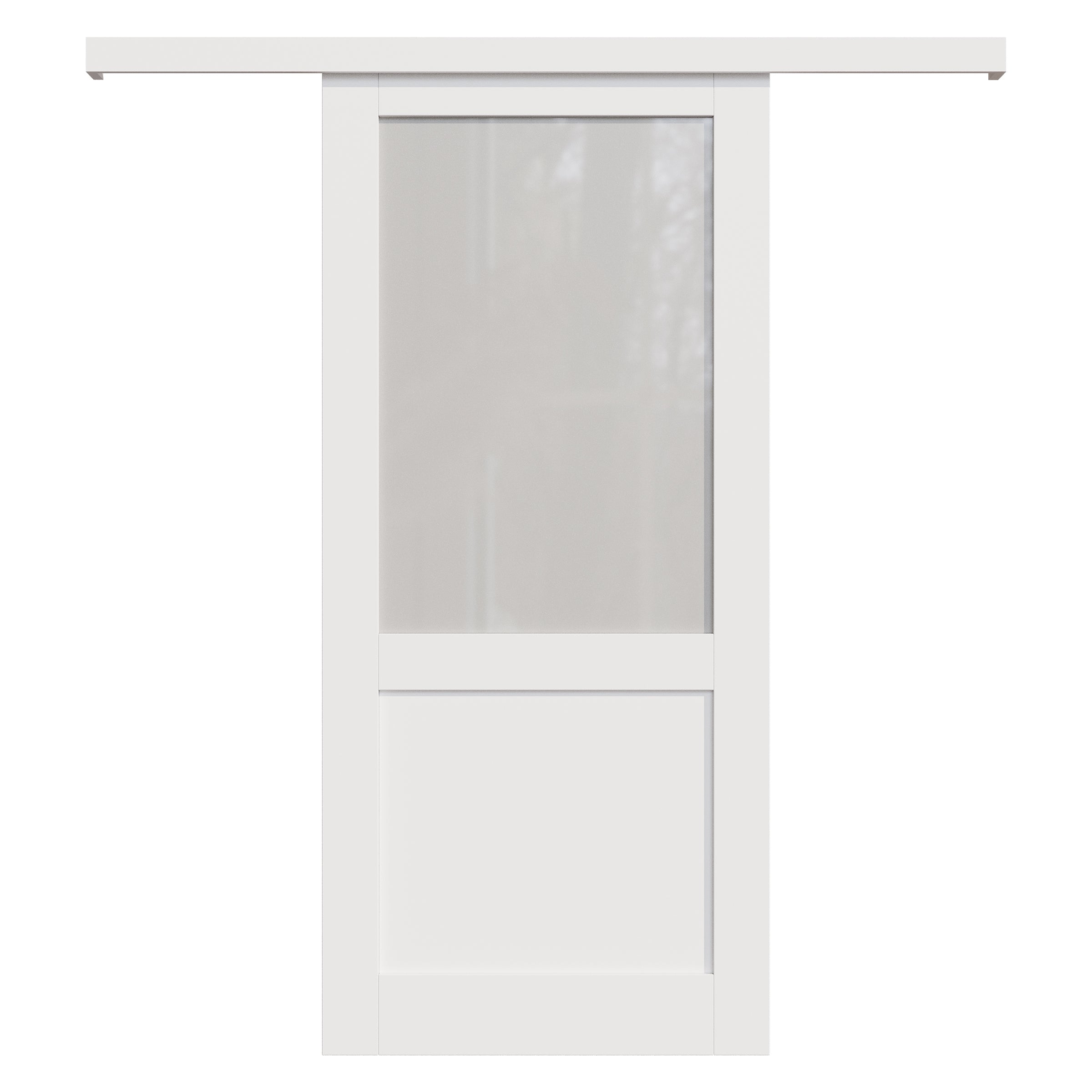Ark Design Hidden Track Style 1/2-Lite Tempered Frosted Glass White Primed Solid Core MDF Sliding Barn Door with Hardware Kit
