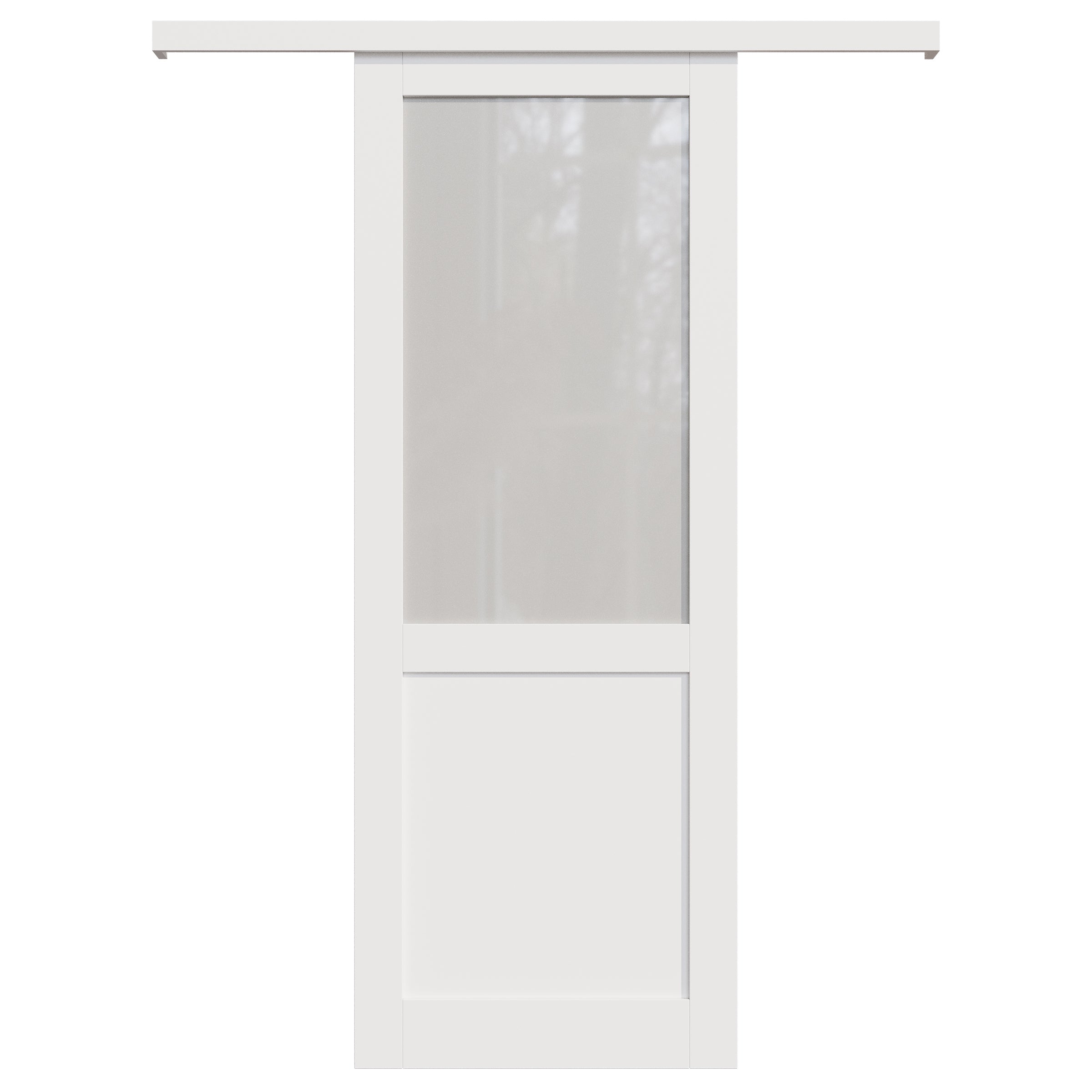 Ark Design Hidden Track Style 1/2-Lite Tempered Frosted Glass White Primed Solid Core MDF Sliding Barn Door with Hardware Kit