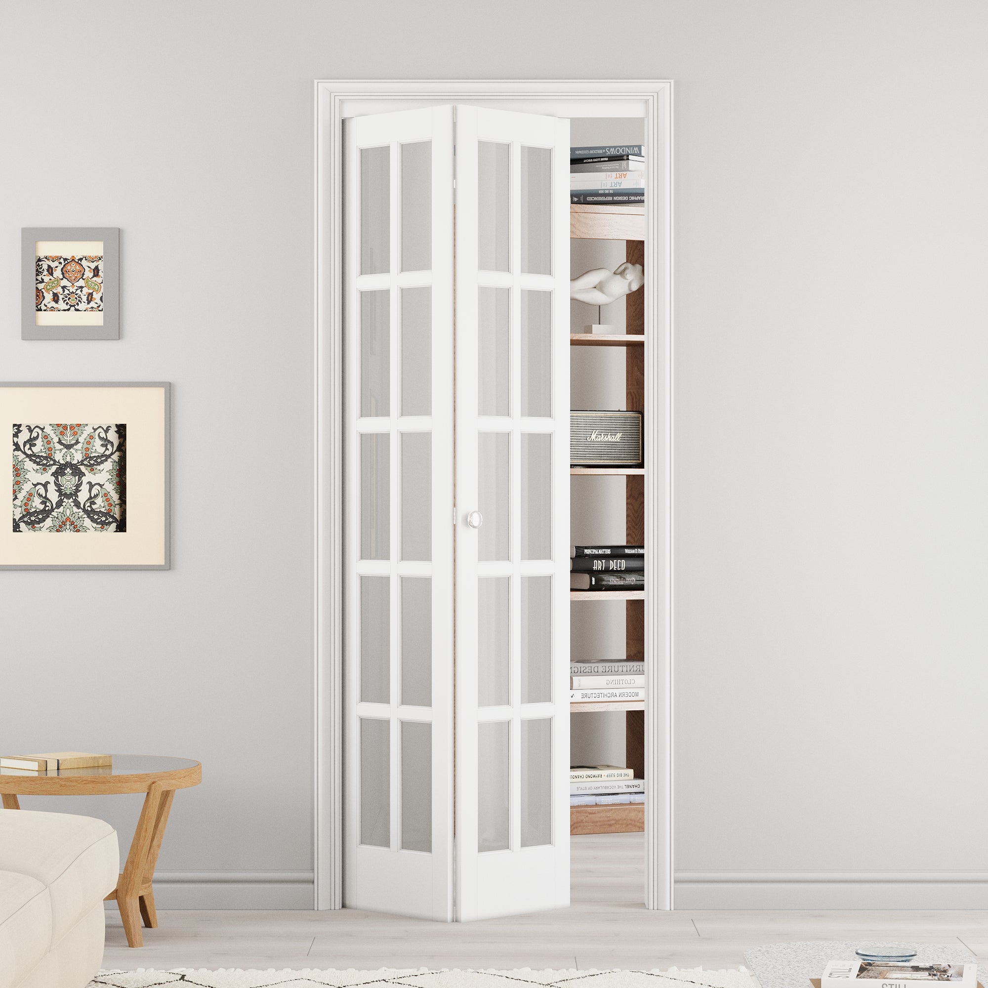 Ark Design 10-Lite Tempered Frosted Glass Closet Bifold Door with Hardware Kit & Knob, Solid Core MDF Wood & PVC Covered Finished, White