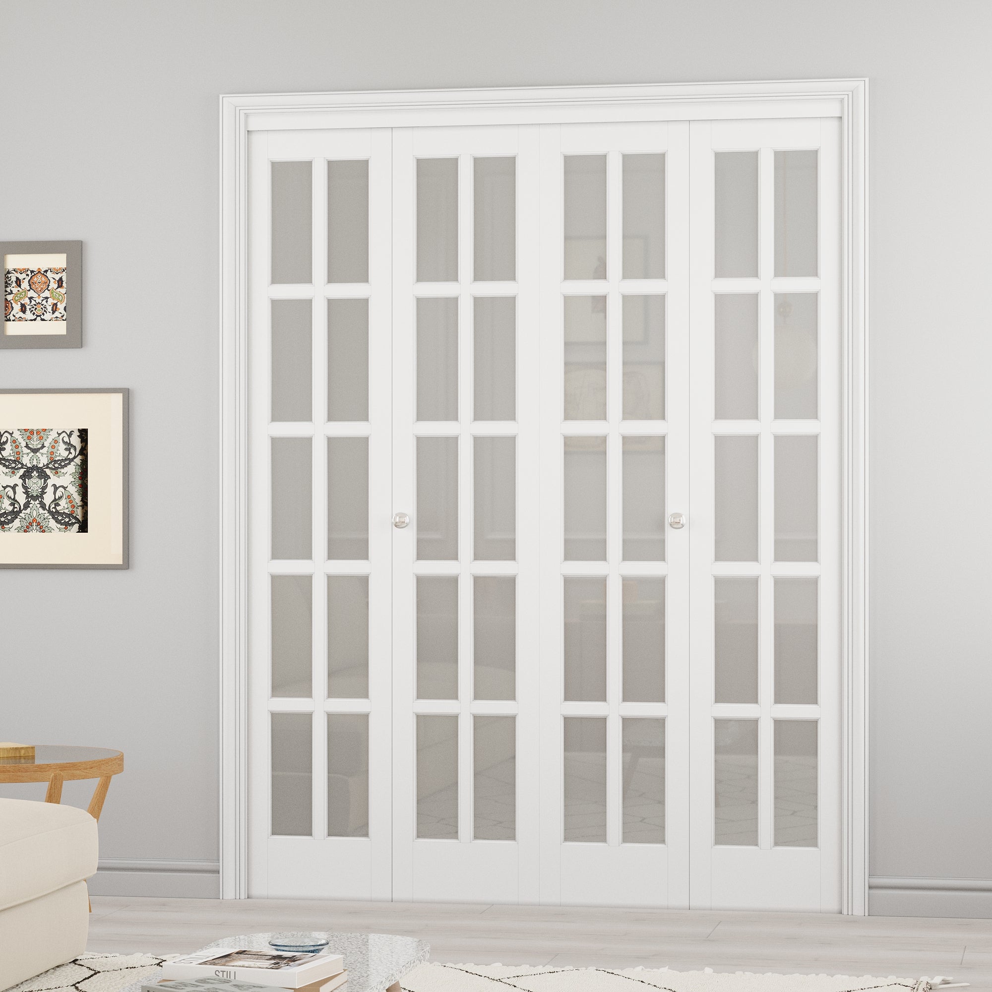 Ark Design 10-Lite Tempered Frosted Glass Closet Bifold Door with Hardware Kit & Knob, Solid Core MDF Wood & PVC Covered Finished, White