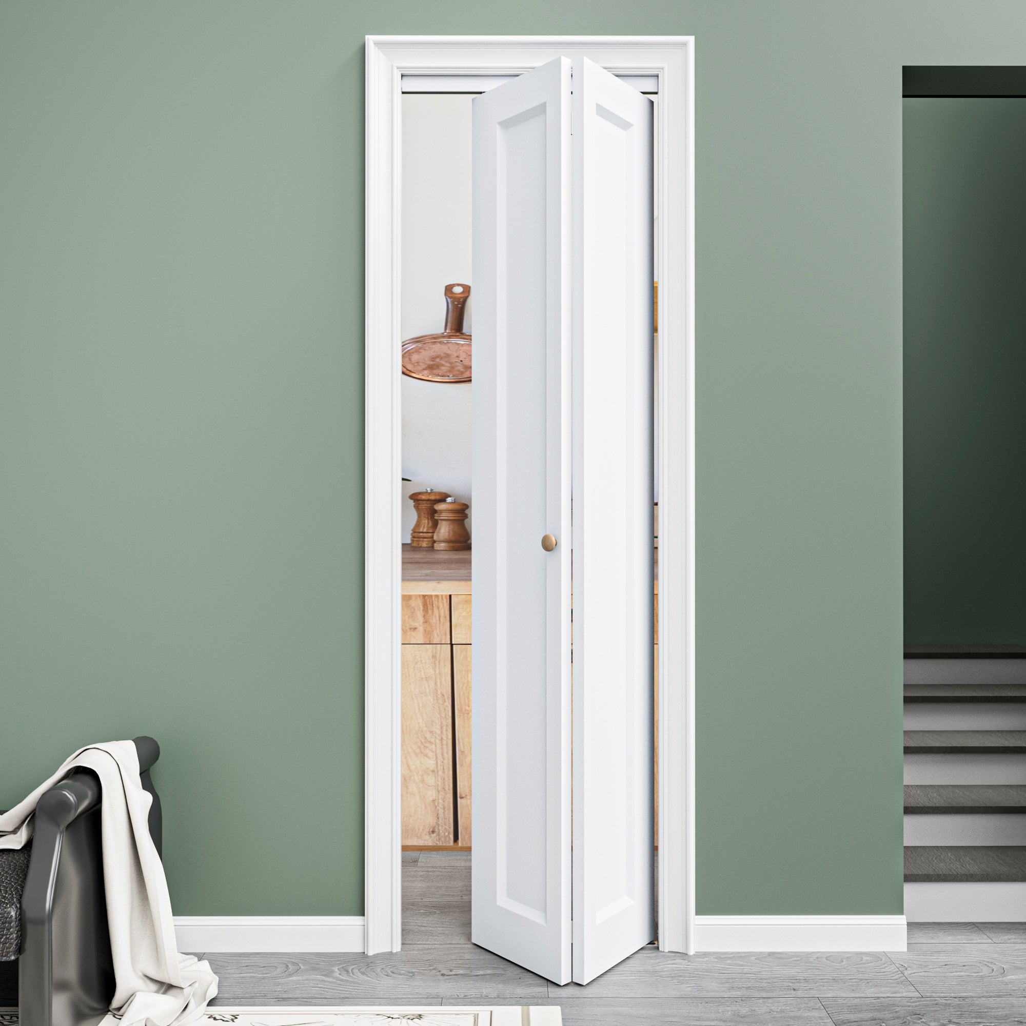 [Paintable] Ark Design 1 Panel Hollow Bifold Door with Hardware Kit & Knob, Smooth Surface & Primed, White