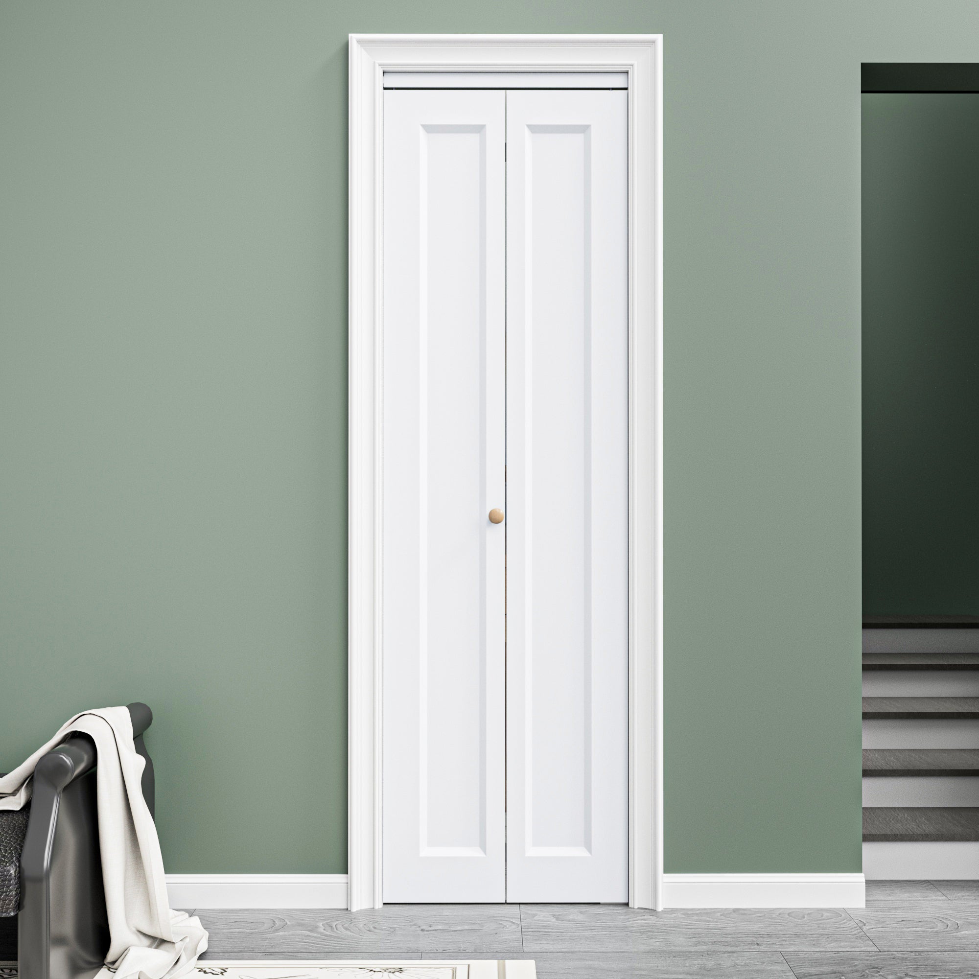 [Paintable] Ark Design 1 Panel Hollow Bifold Door with Hardware Kit & Knob, Smooth Surface & Primed, White