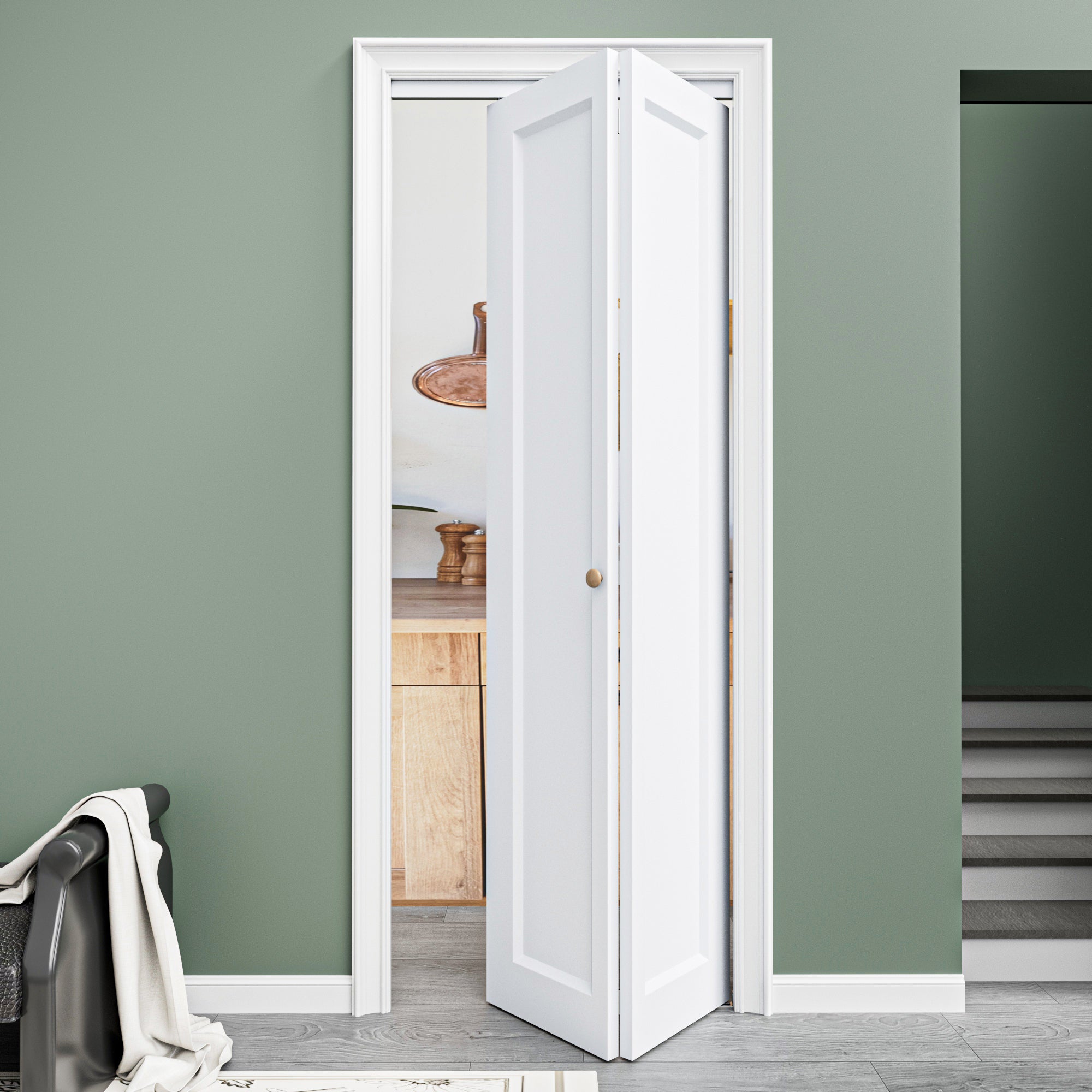 [Paintable] Ark Design 1 Panel Hollow Bifold Door with Hardware Kit & Knob, Smooth Surface & Primed, White