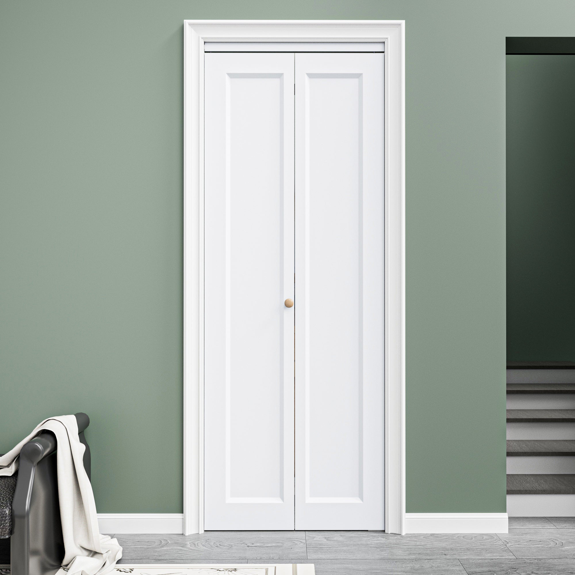 [Paintable] Ark Design 1 Panel Hollow Bifold Door with Hardware Kit & Knob, Smooth Surface & Primed, White