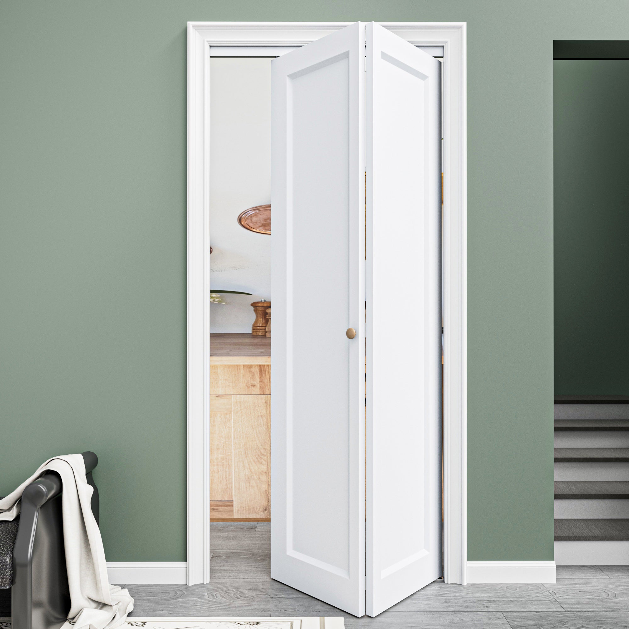 [Paintable] Ark Design 1 Panel Hollow Bifold Door with Hardware Kit & Knob, Smooth Surface & Primed, White