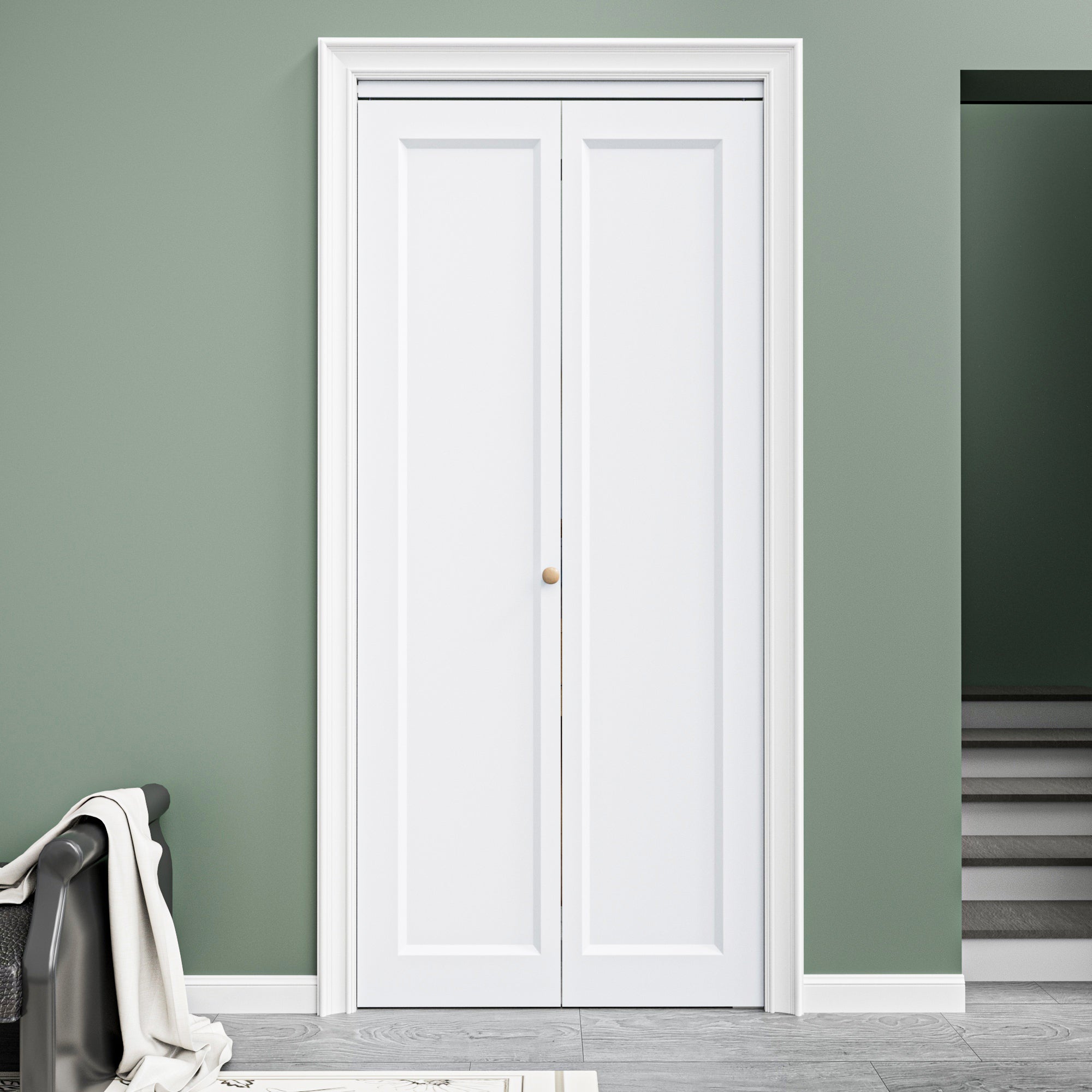 [Paintable] Ark Design 1 Panel Hollow Bifold Door with Hardware Kit & Knob, Smooth Surface & Primed, White
