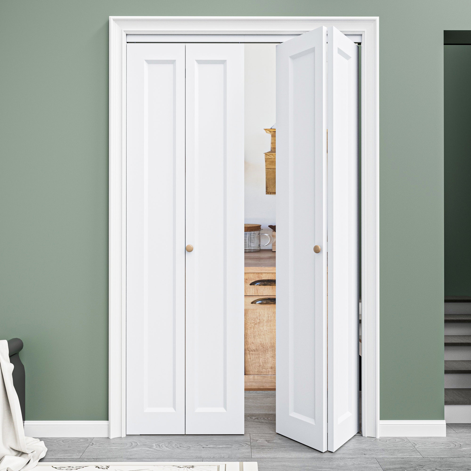 [Paintable] Ark Design 1 Panel Hollow Bifold Door with Hardware Kit & Knob, Smooth Surface & Primed, White