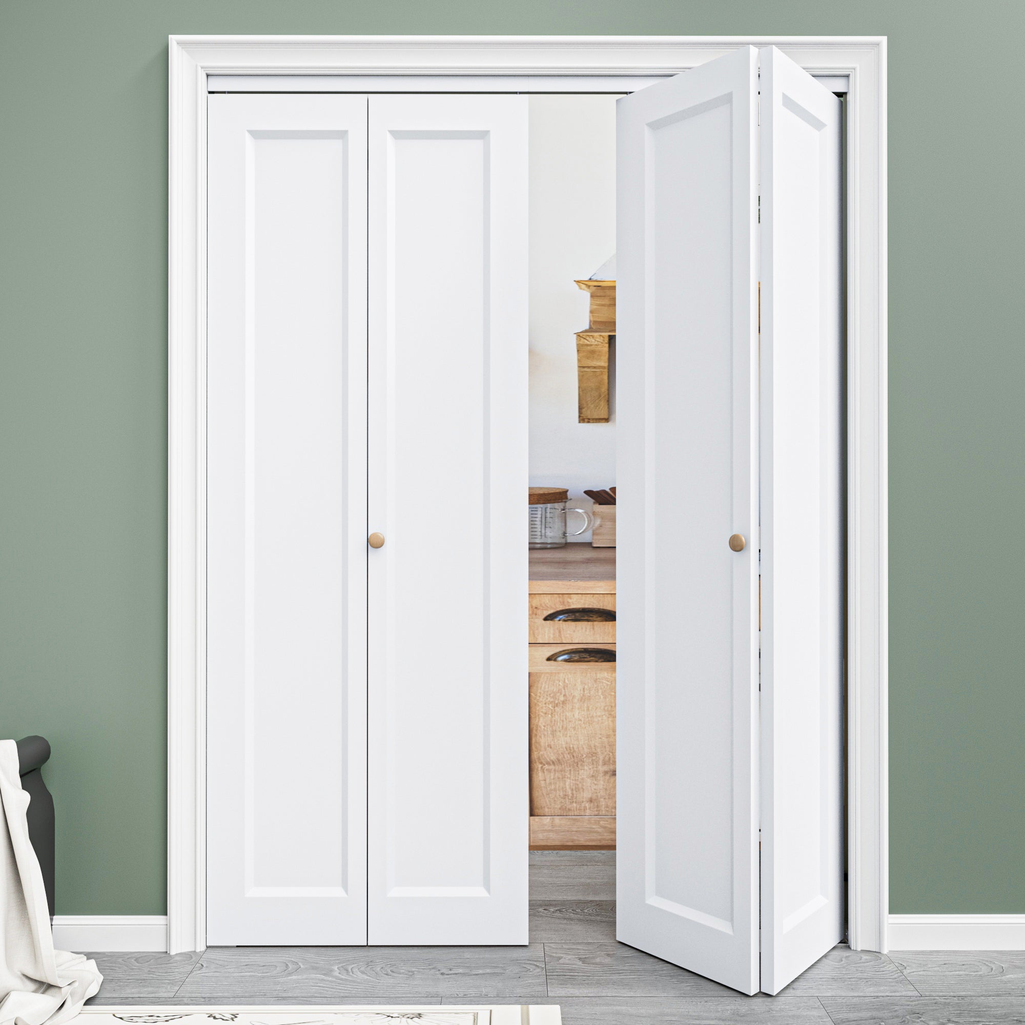[Paintable] Ark Design 1 Panel Hollow Bifold Door with Hardware Kit & Knob, Smooth Surface & Primed, White