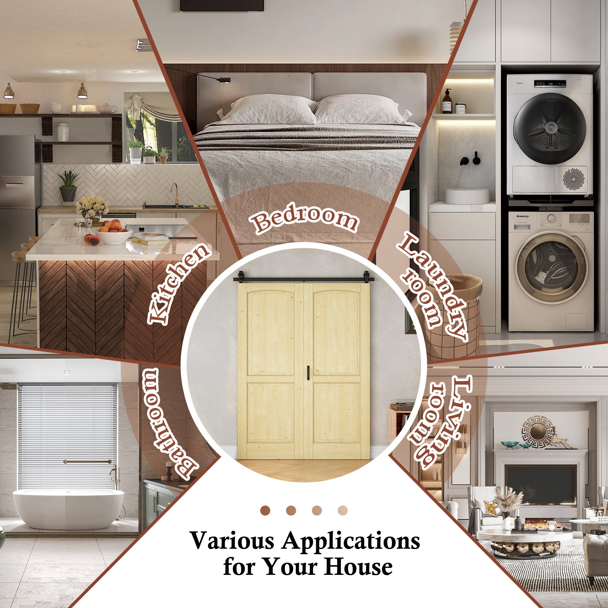 [Paintable] 2 Panel Bifold Barn Door Pine Wood, Unfinished & Paintable Surface, with Hardware Kit & Handle & Floor Guide