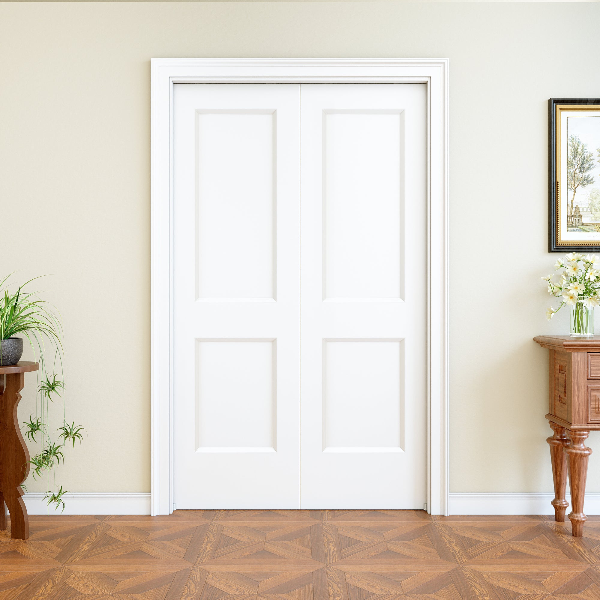 Ark Design 2 Panel Pocket Door with Hardware Kit & Soft Close & Frame, Hollow Core MDF Wood & Paint-grade Finished, White
